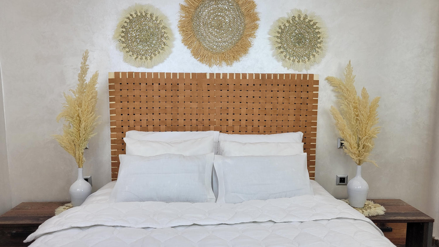 Woven Leather Headboard — alternate angle showing scale