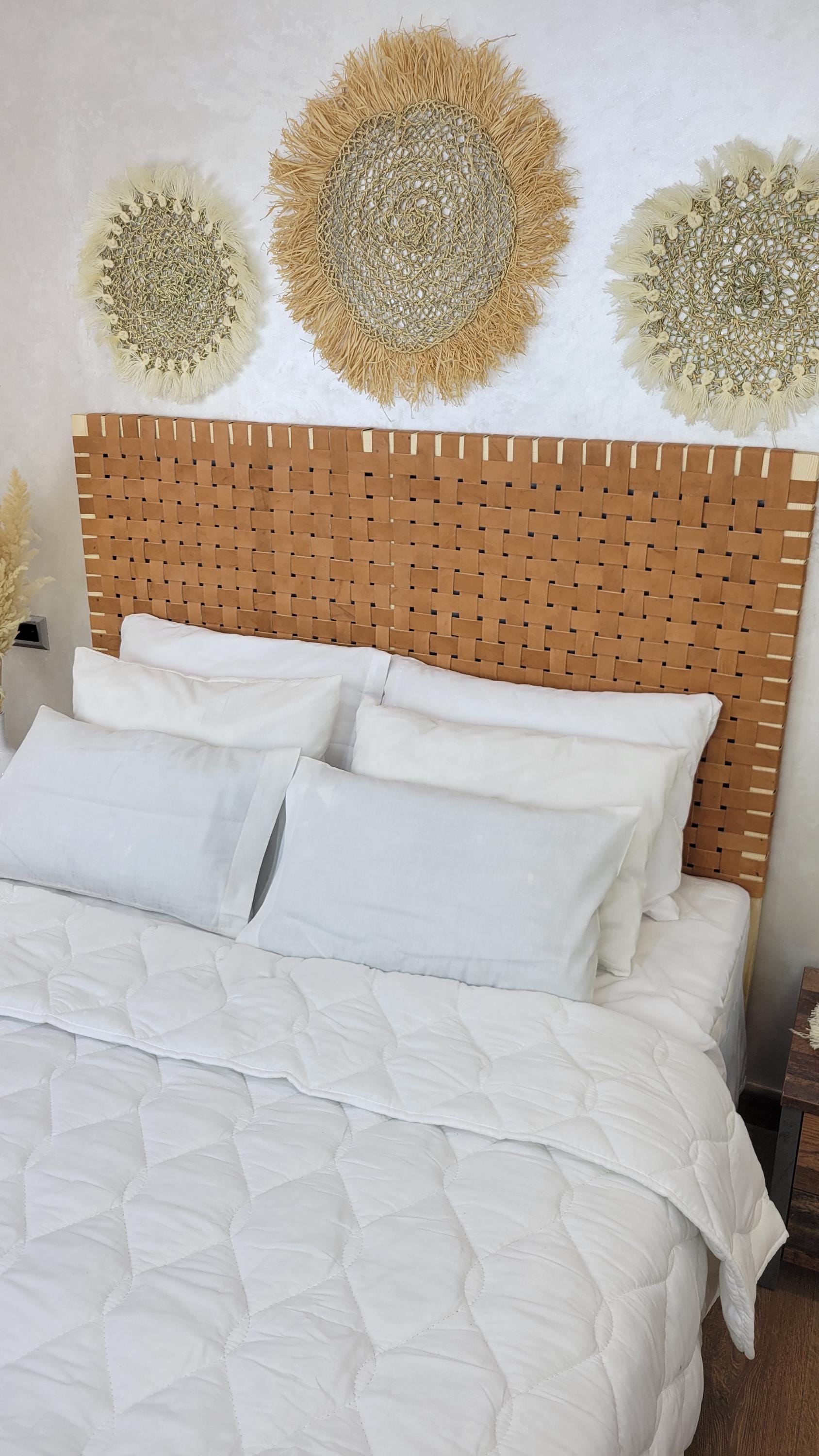 Woven Leather Headboard — three-quarter angle