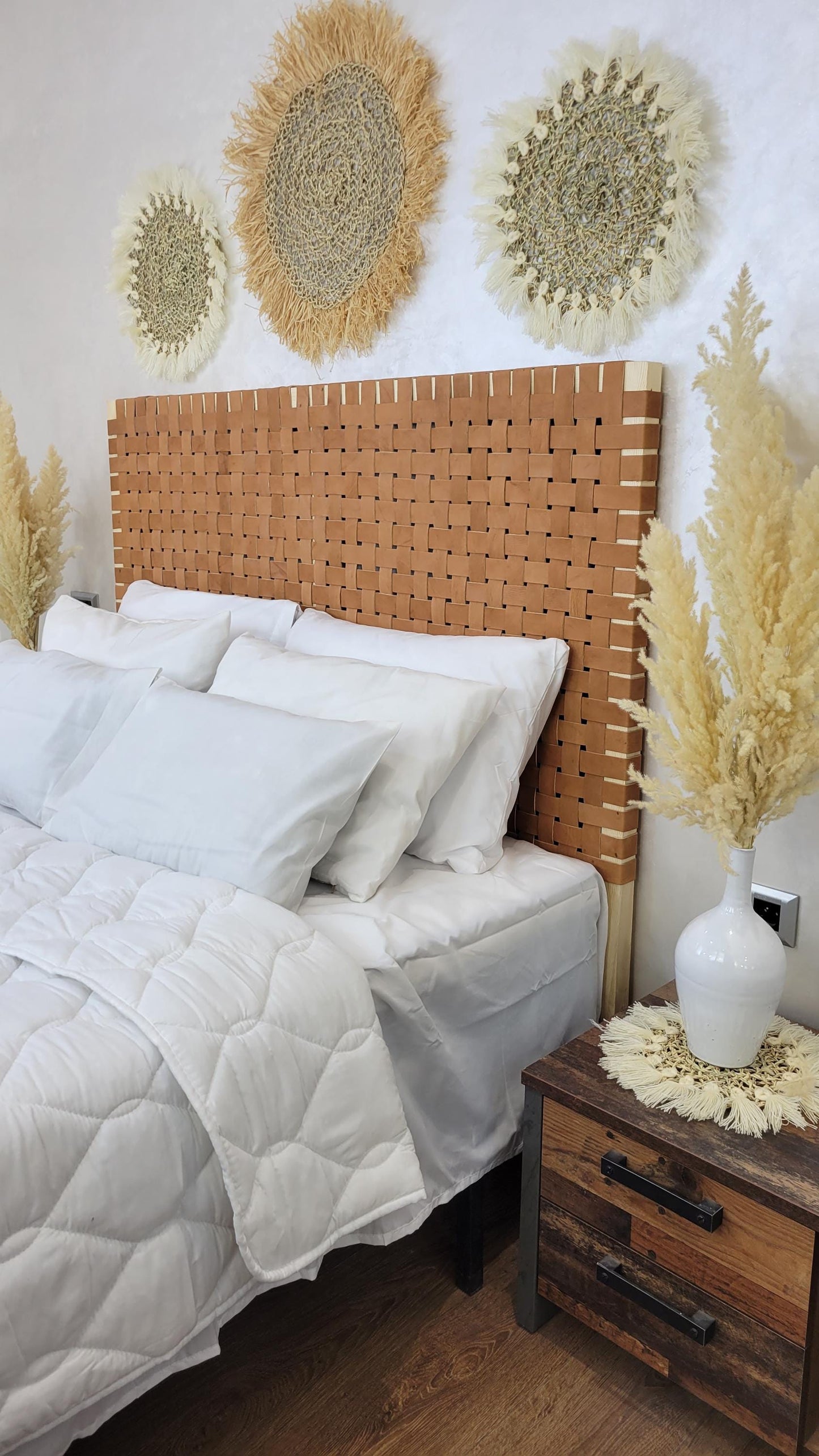 Modern Boho Leather Headboard — Luxury Wall Mounted