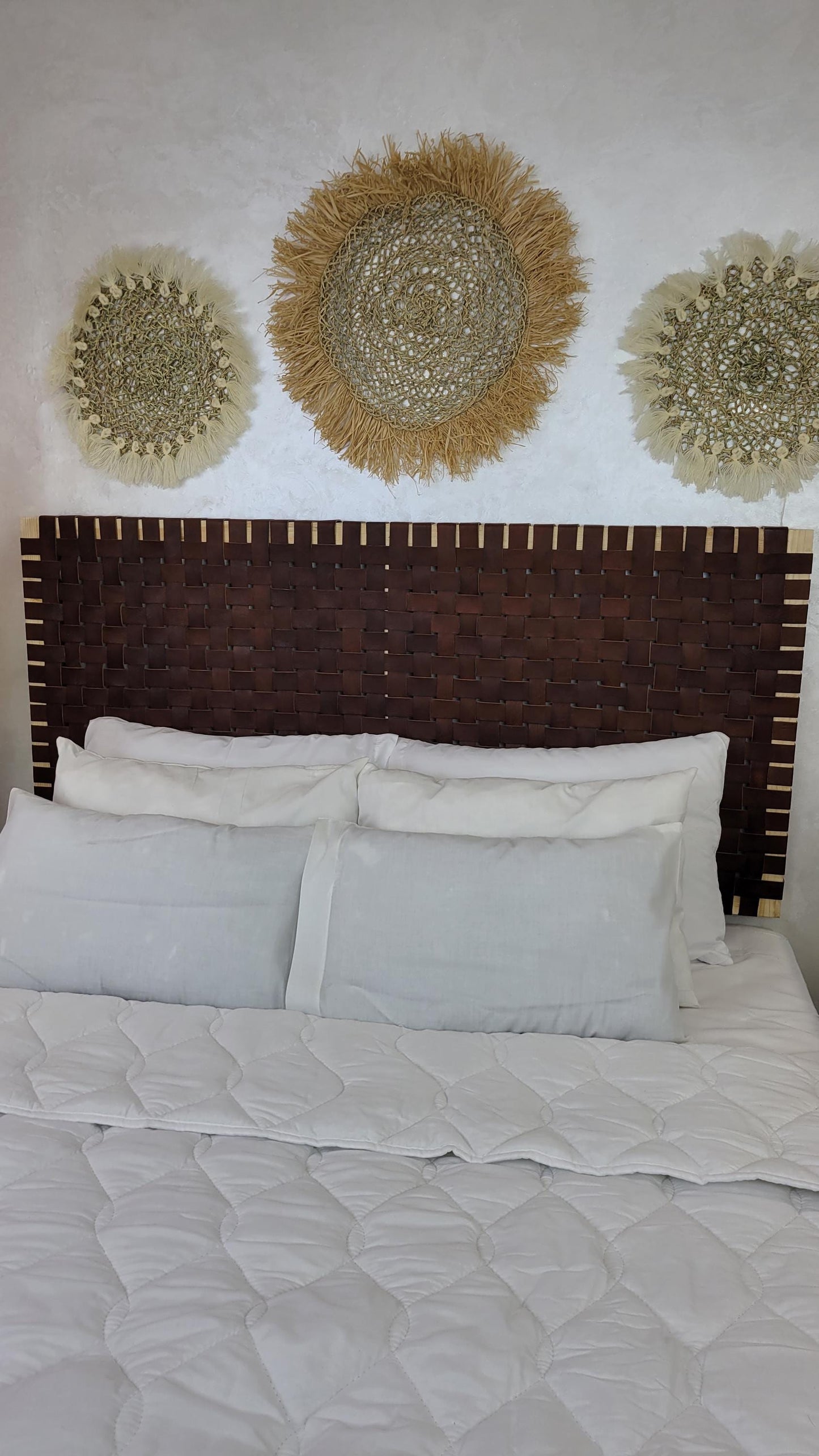 Woven Leather Headboard — alternate angle showing scale