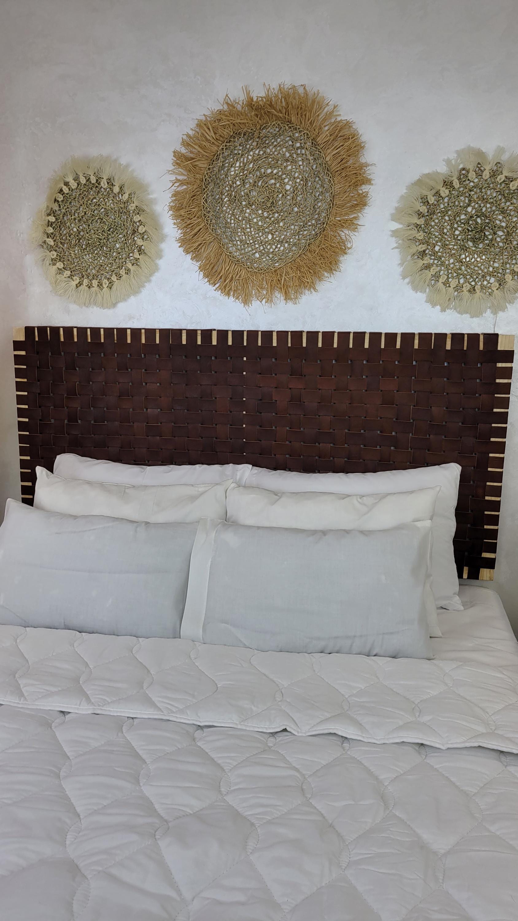 Woven Leather Headboard — alternate angle showing scale