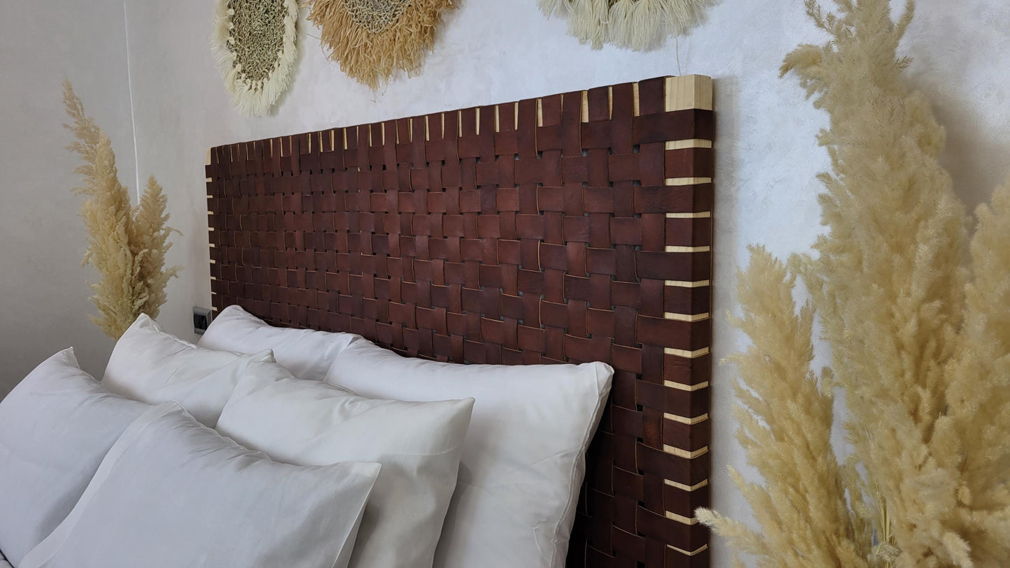 Woven Leather Headboard — back view of leather construction
