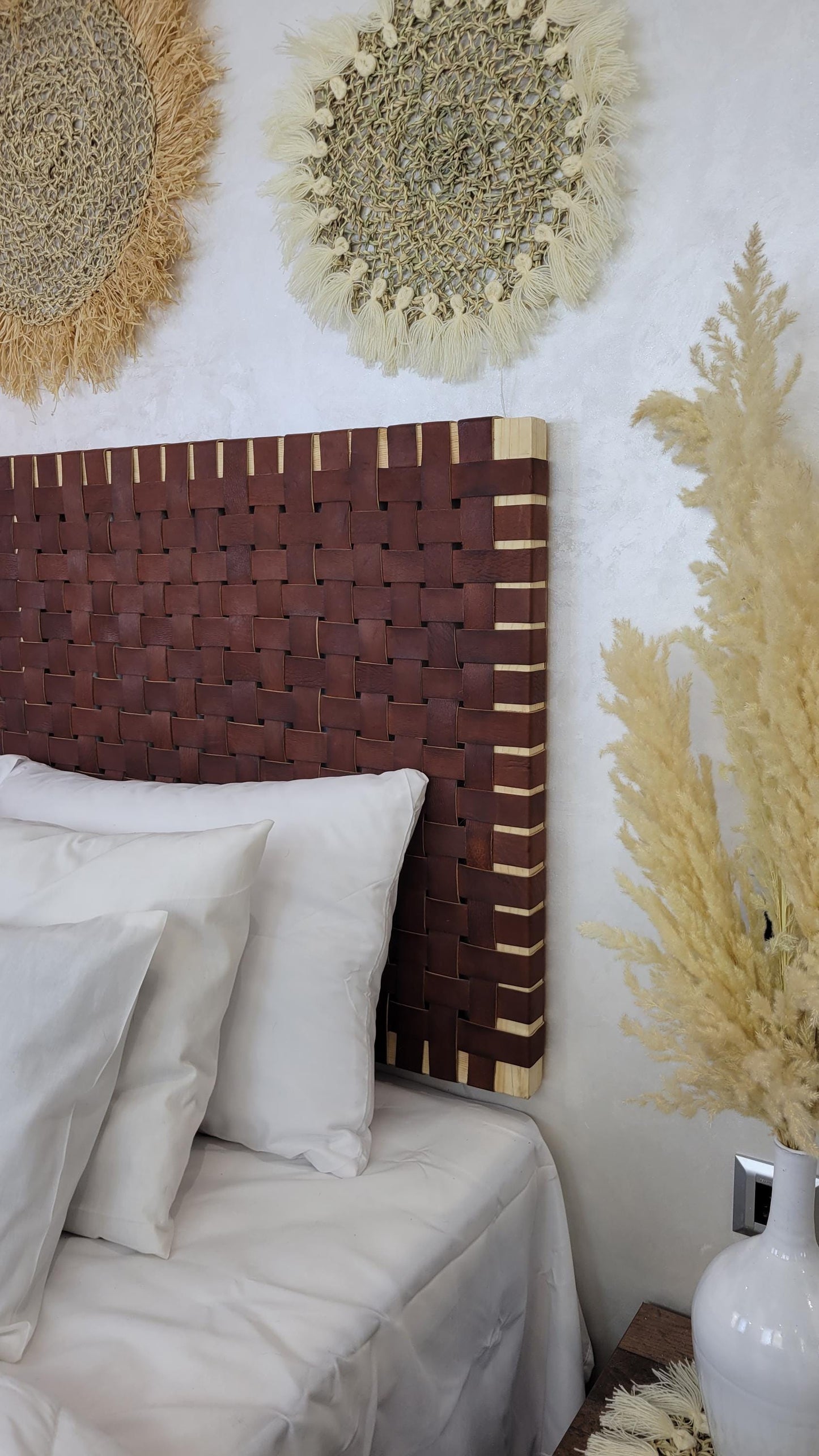 Woven Leather Headboard — three-quarter angle