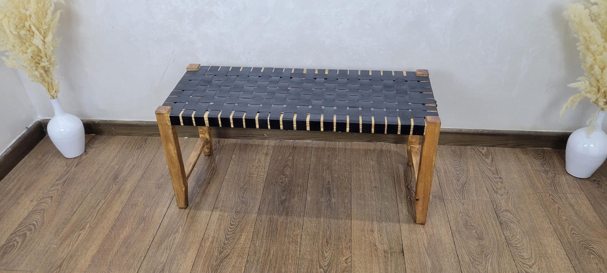 Woven Leather Bench — close-up of leather texture