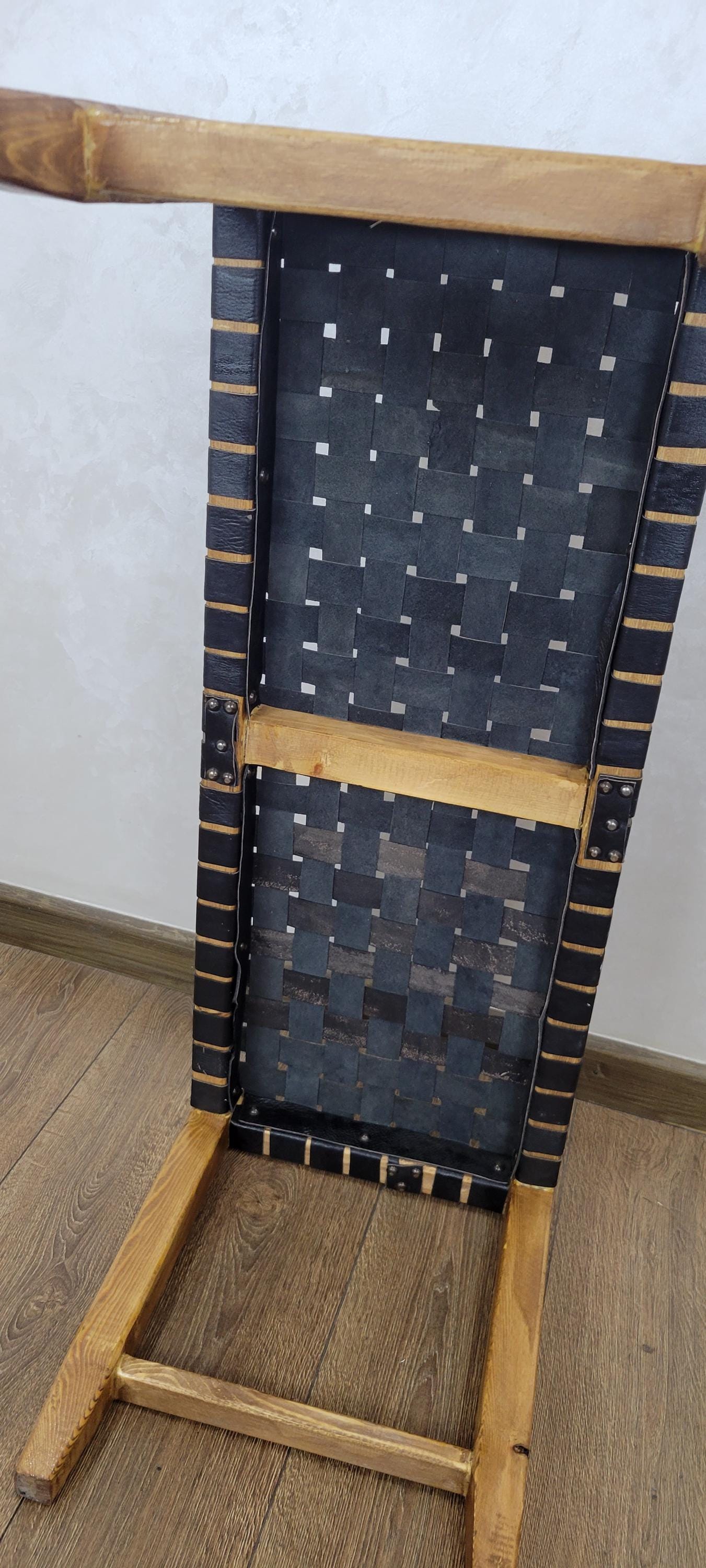 Woven Leather Bench — paired with neutral home decor