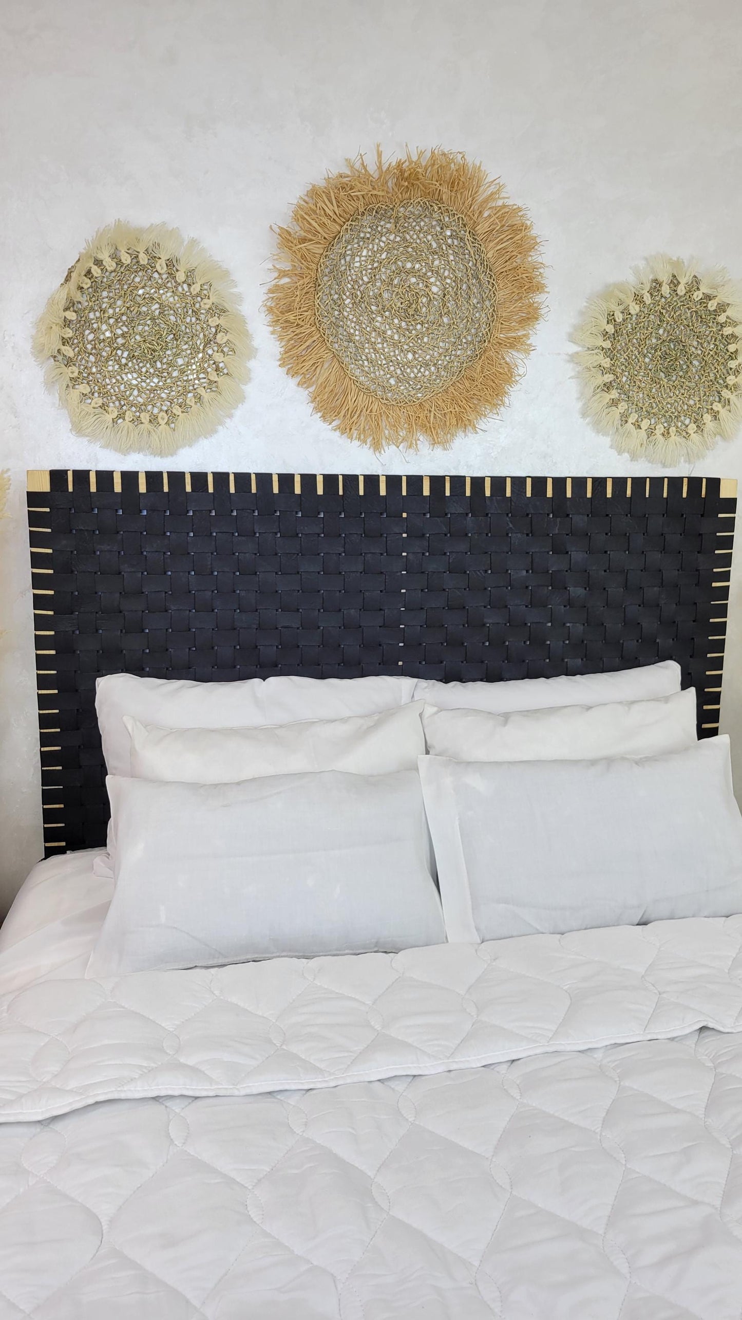 Woven Leather Headboard — top view showing weave pattern