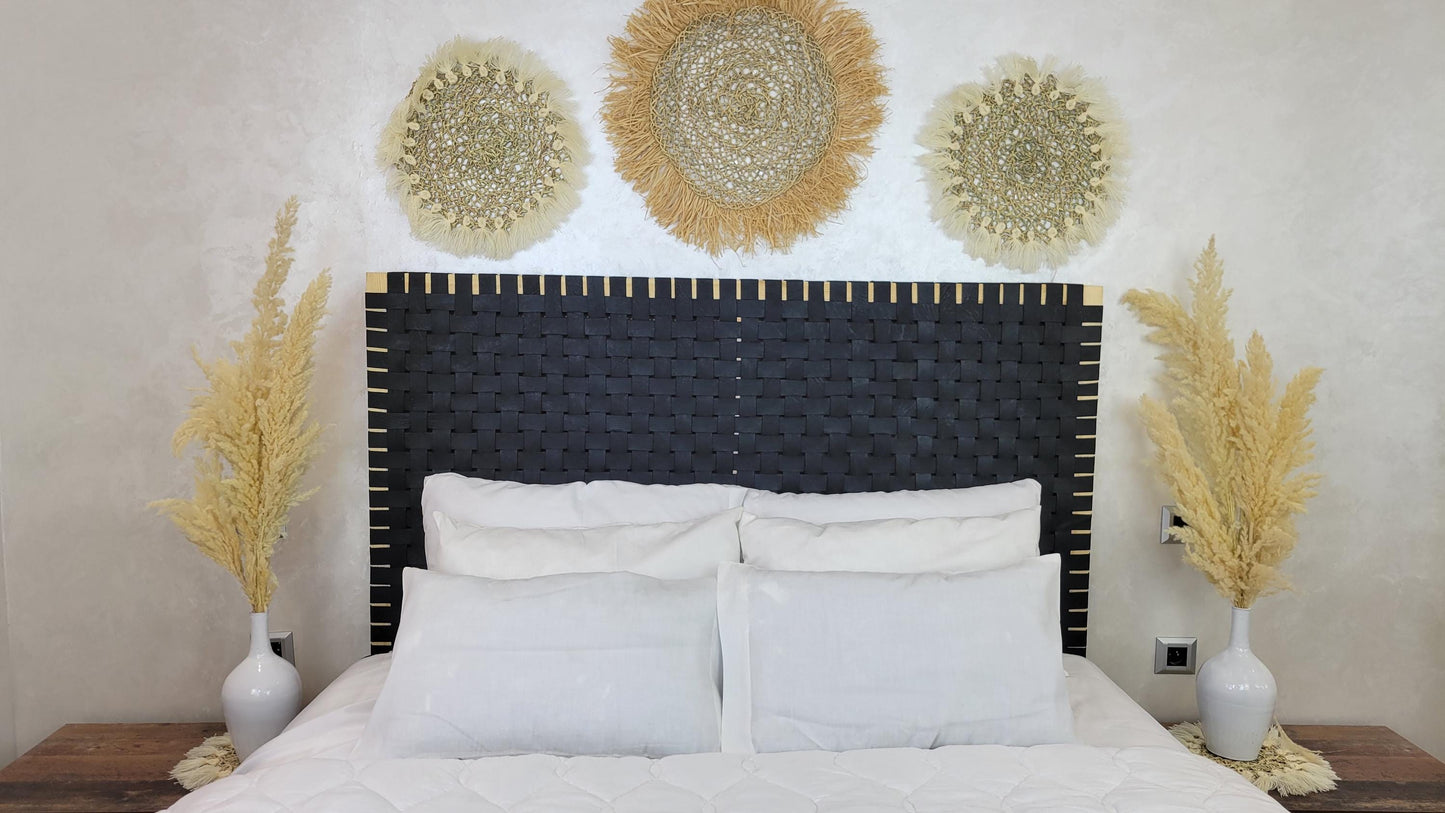 Woven Leather Headboard — alternate angle showing scale