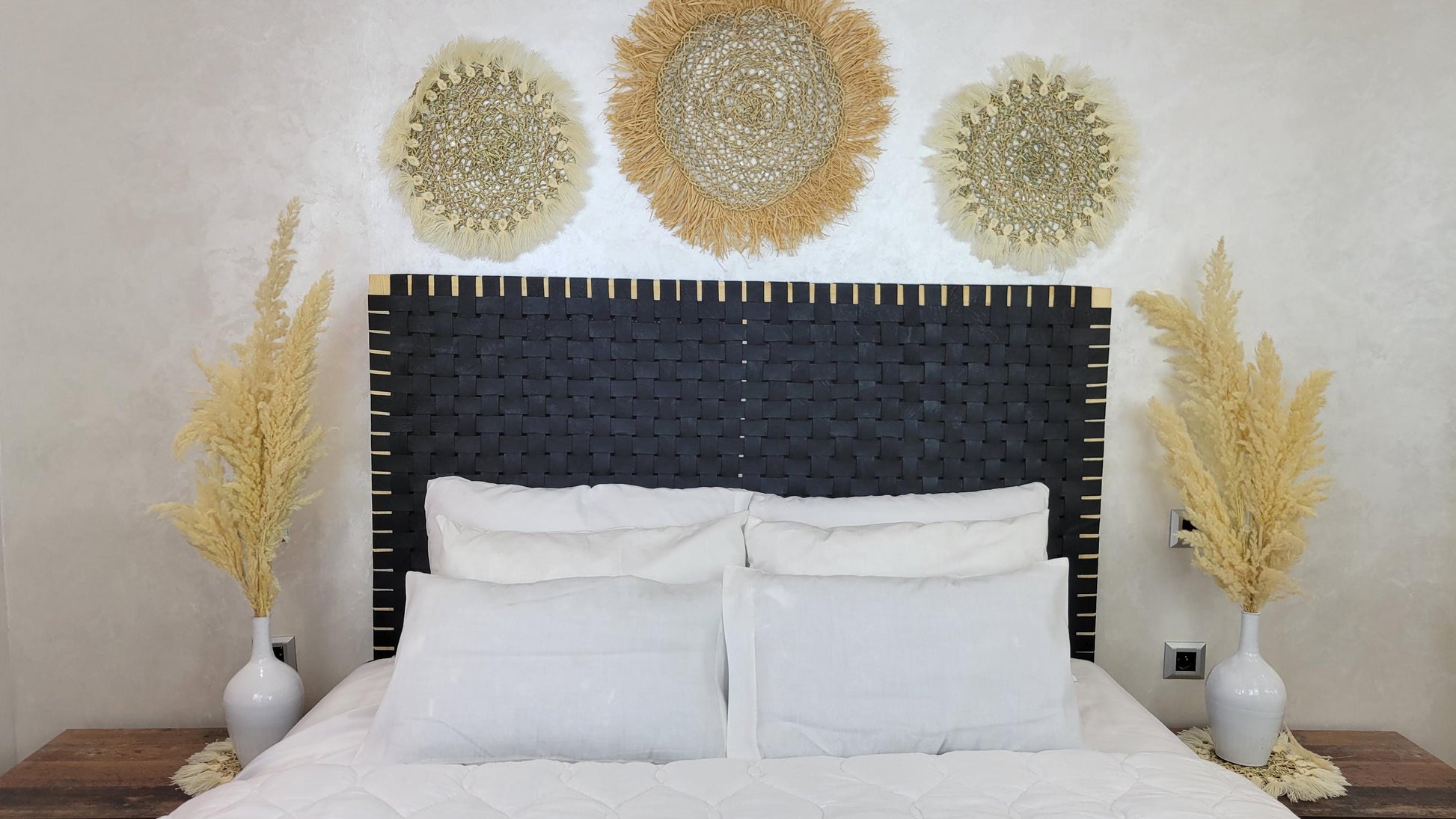 Woven Leather Headboard — alternate angle showing scale