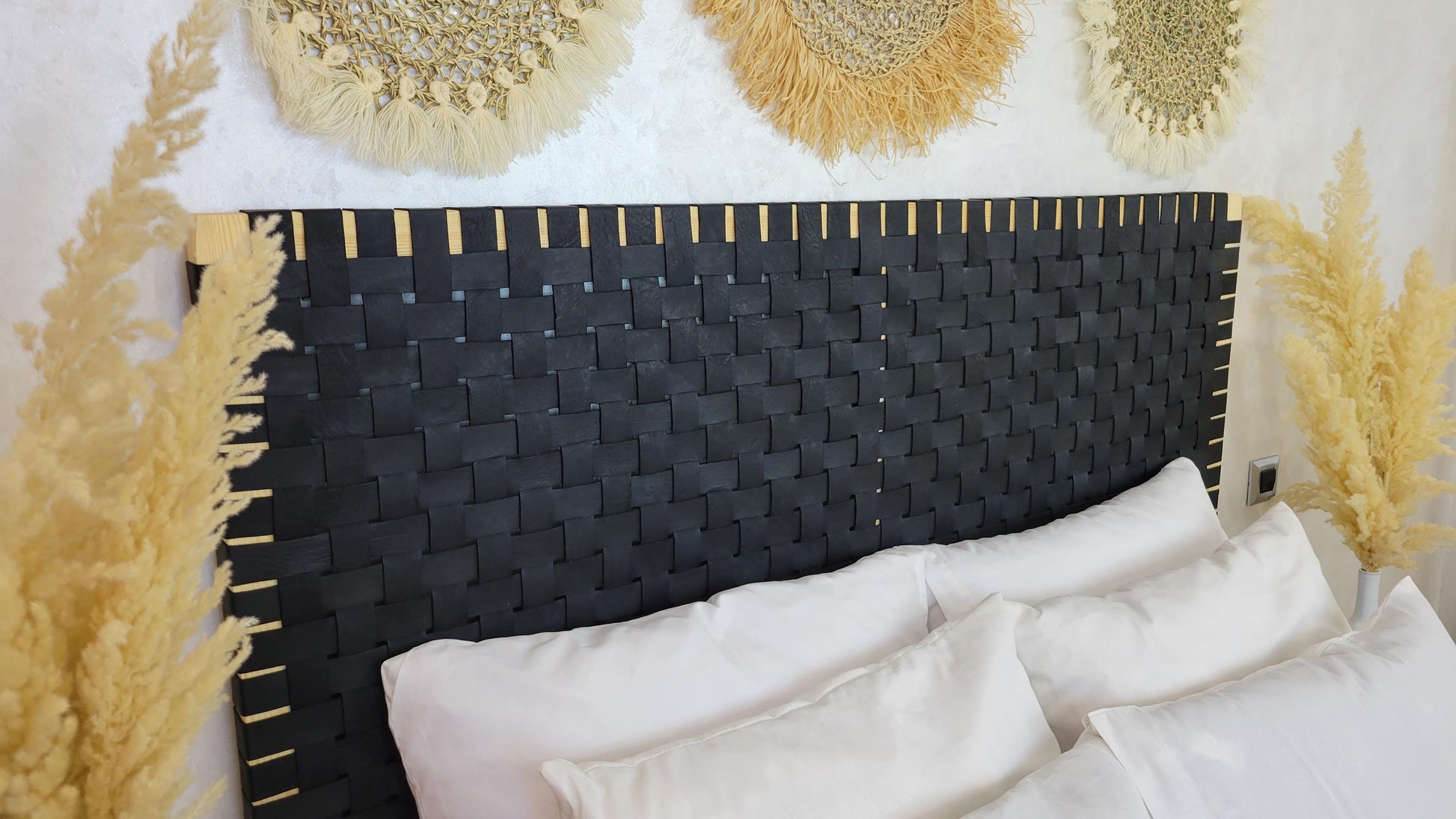Woven Leather Headboard — three-quarter angle