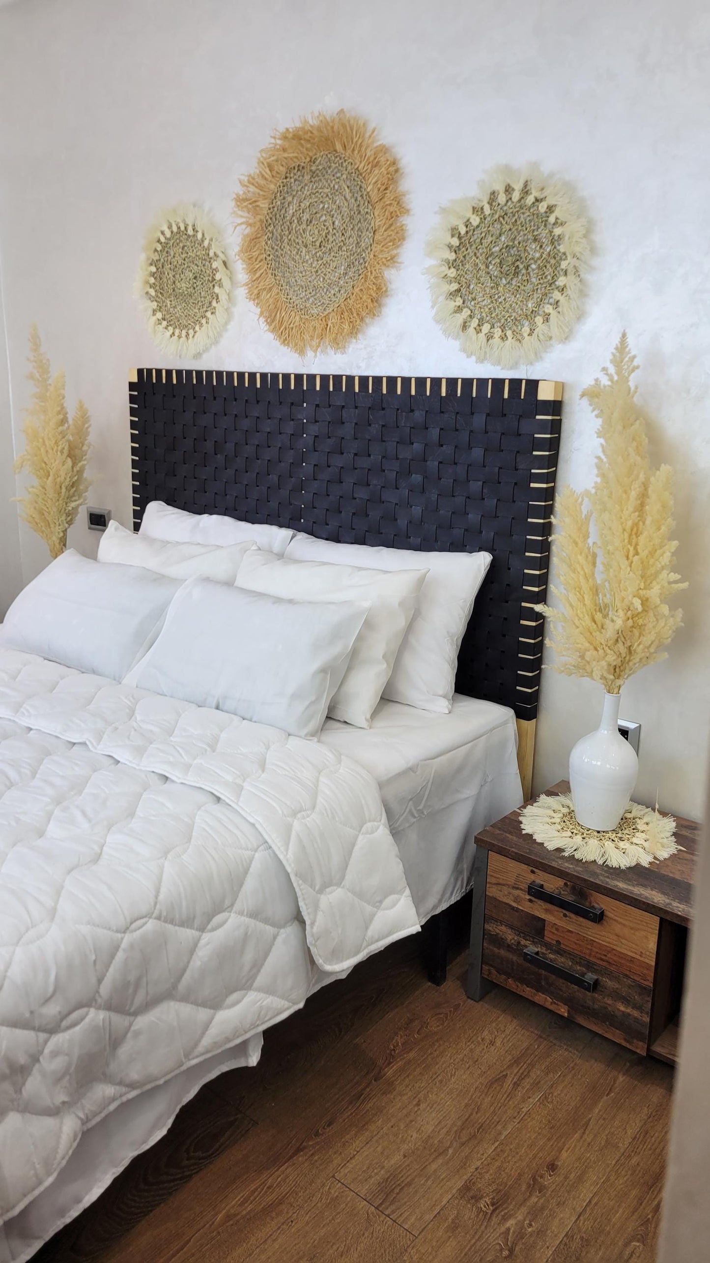 Handmade Woven Leather Headboard — Luxury Boho Bed