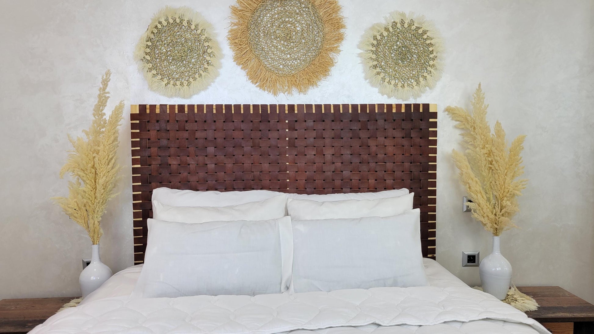 Woven Leather Headboard — alternate angle showing scale