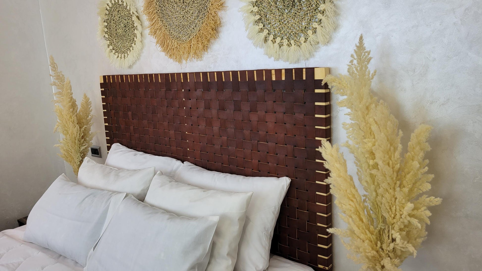 Woven Leather Headboard — handmade in Marrakesh, Morocco