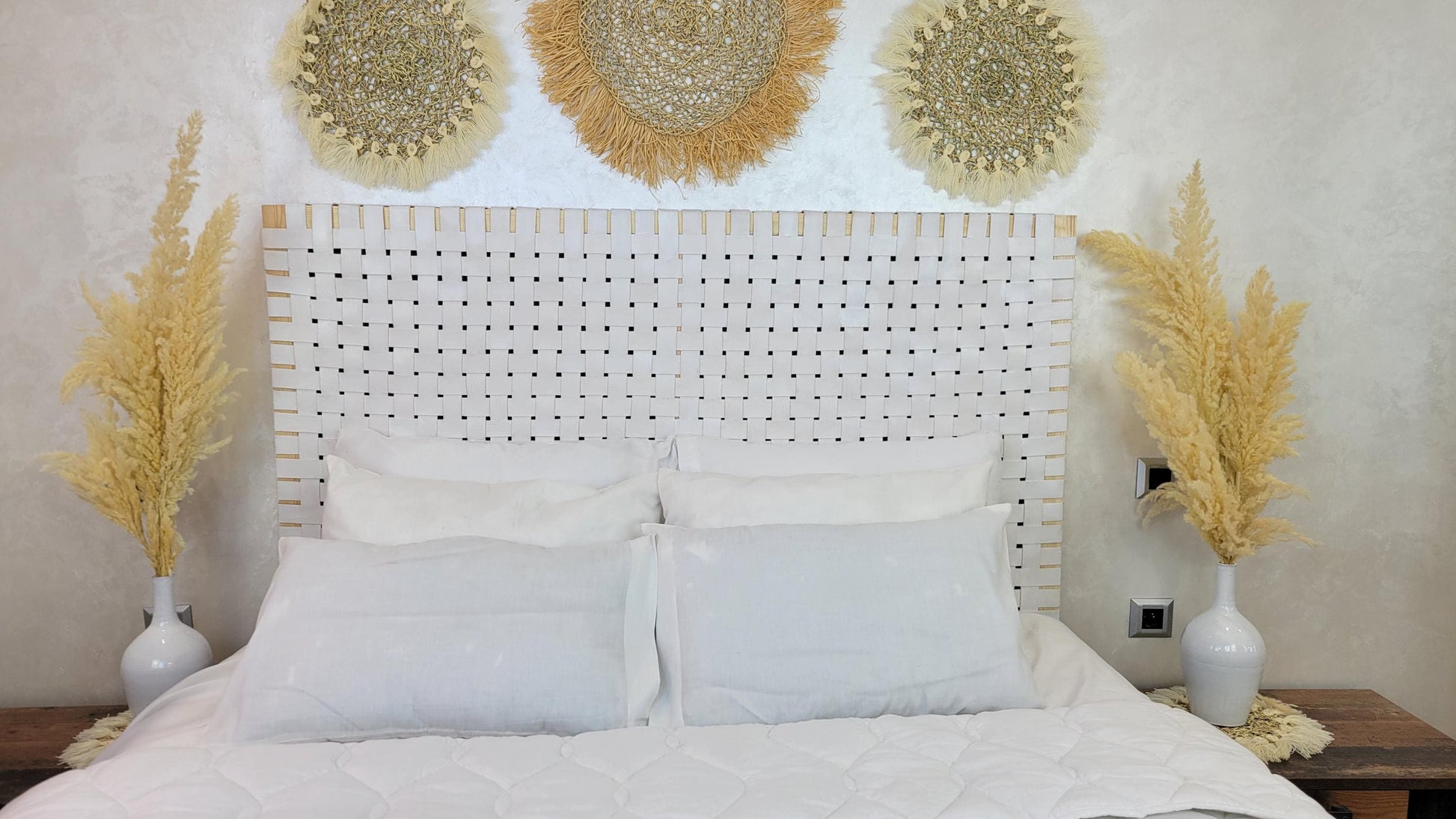 Woven Leather Headboard — detail of woven craftsmanship