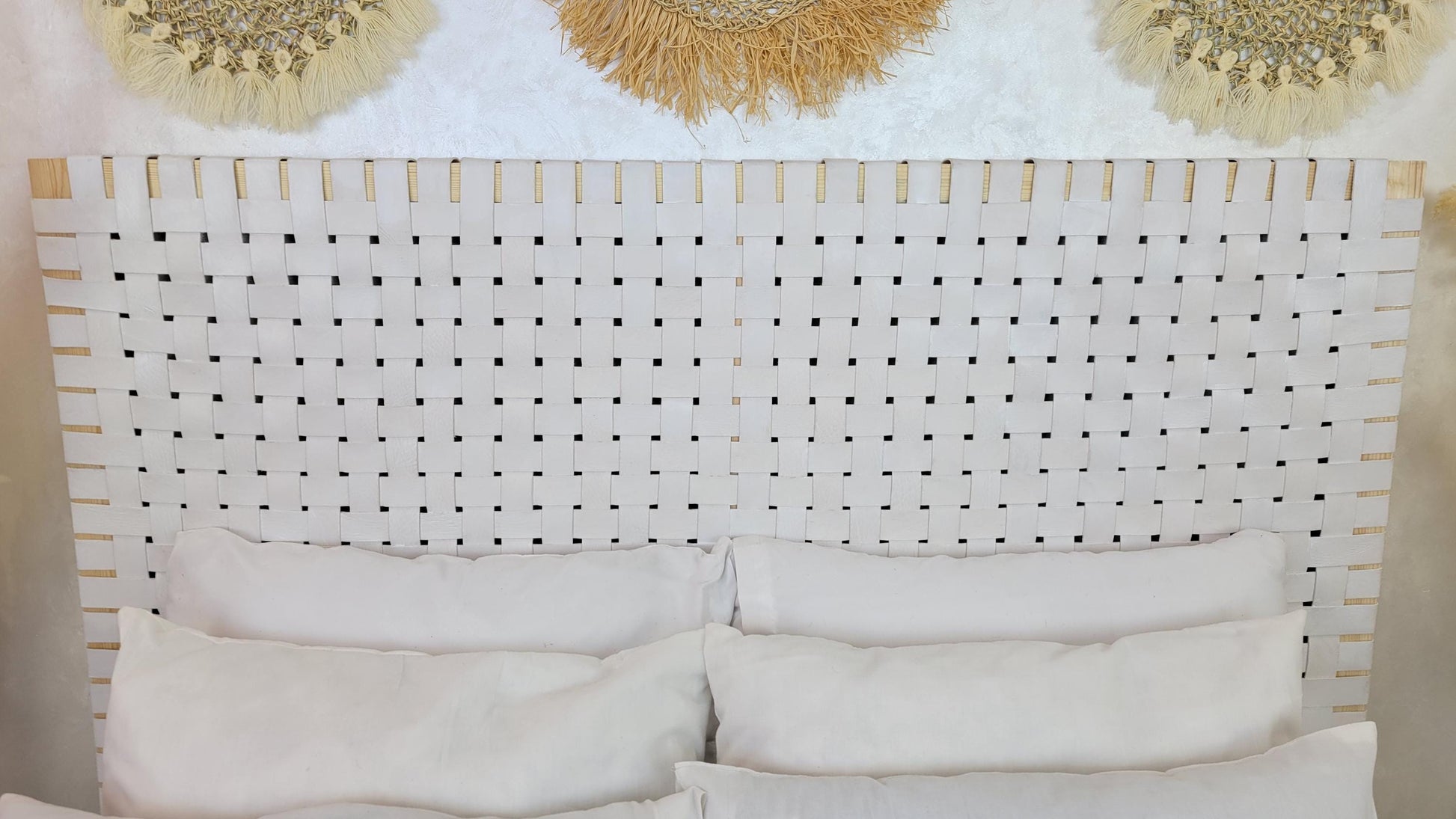 Woven Leather Headboard — alternate angle showing scale