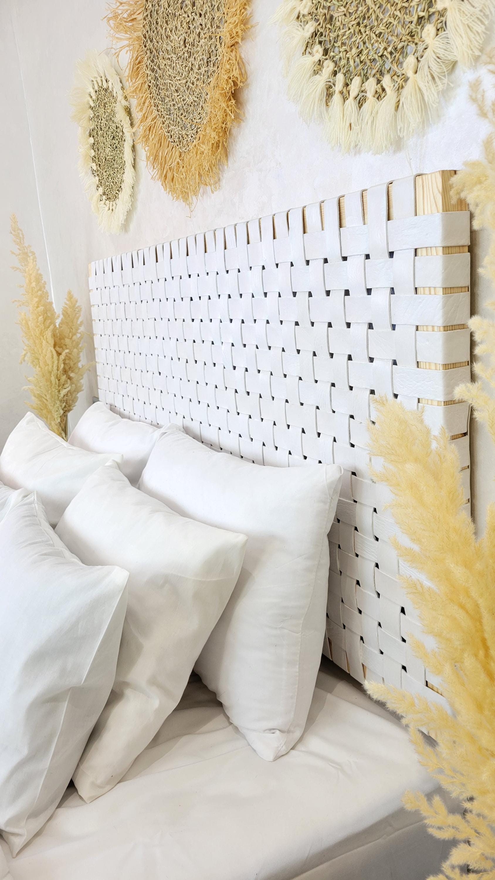 Woven Leather Headboard — three-quarter angle