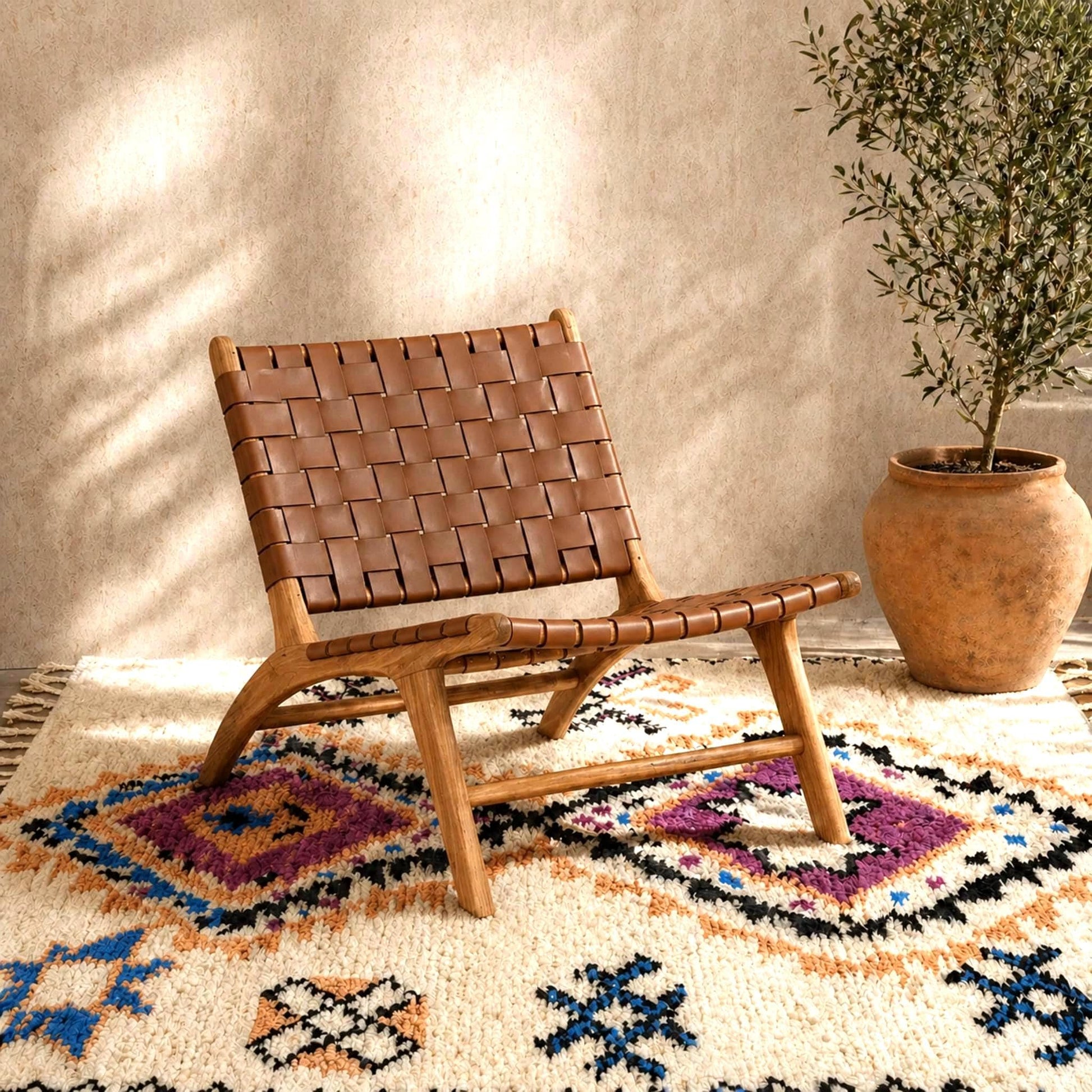 Woven Moroccan Chair — Wooden Doum Boho Accent