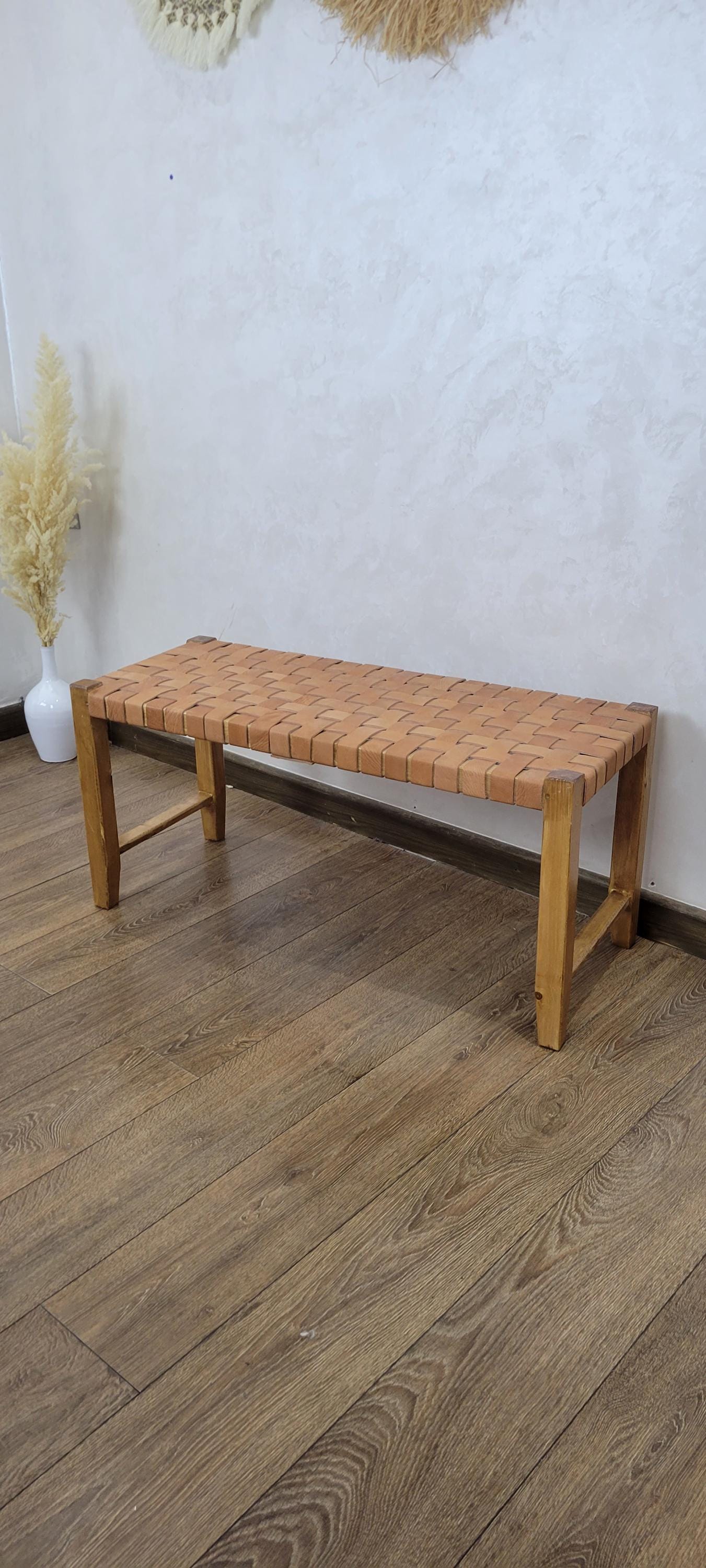 Woven Leather Bench — detail of woven craftsmanship