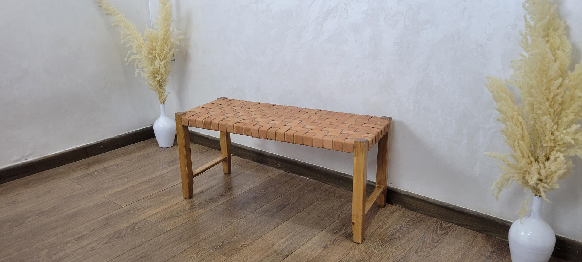 Woven Leather Bench — close-up of leather texture