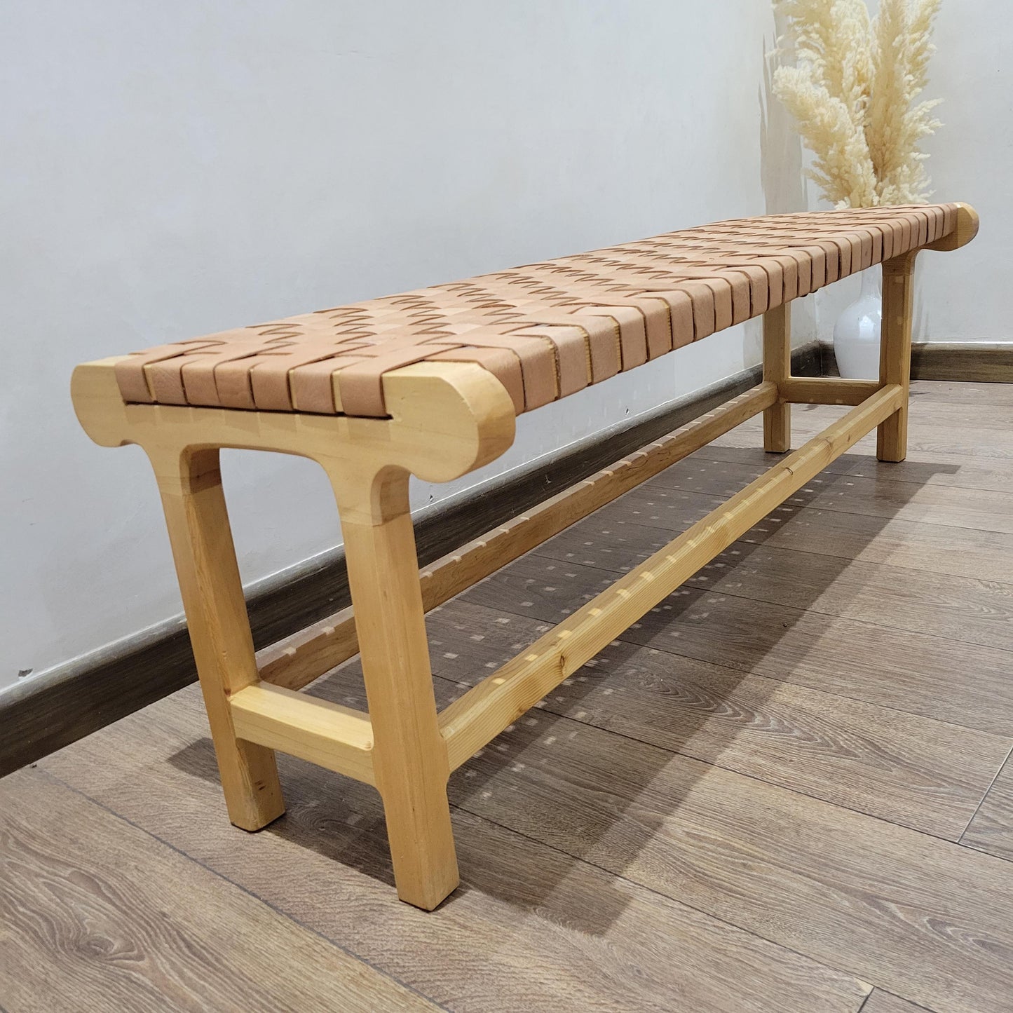 Woven Leather Bench — close-up of leather texture