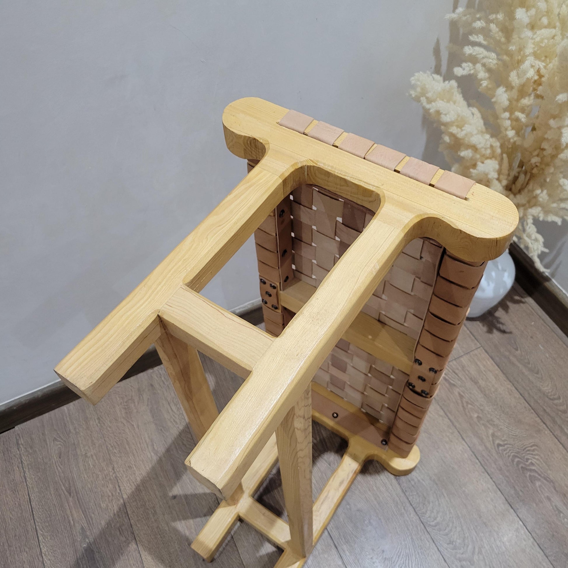 Woven Leather Bench — three-quarter angle