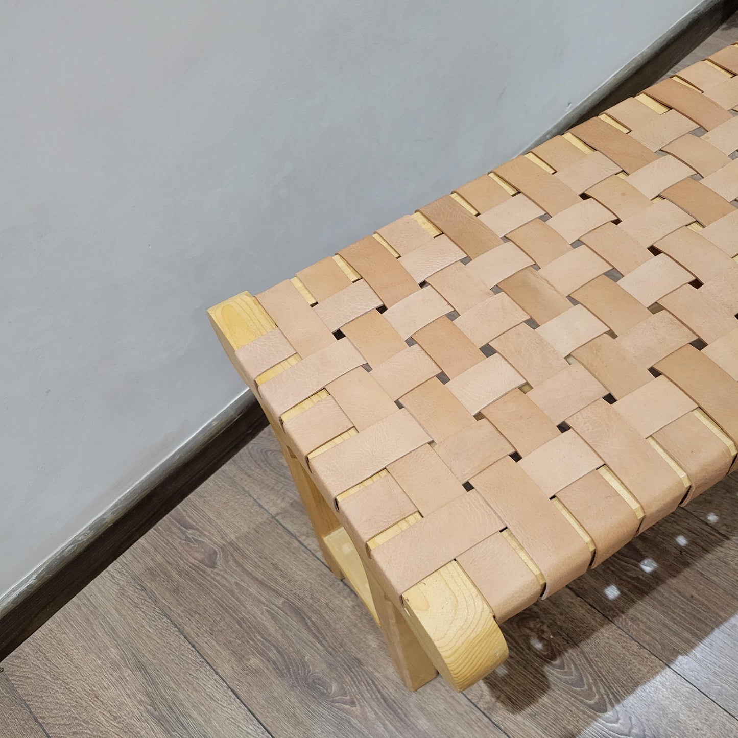 Woven Leather Bench — handmade in Marrakesh, Morocco
