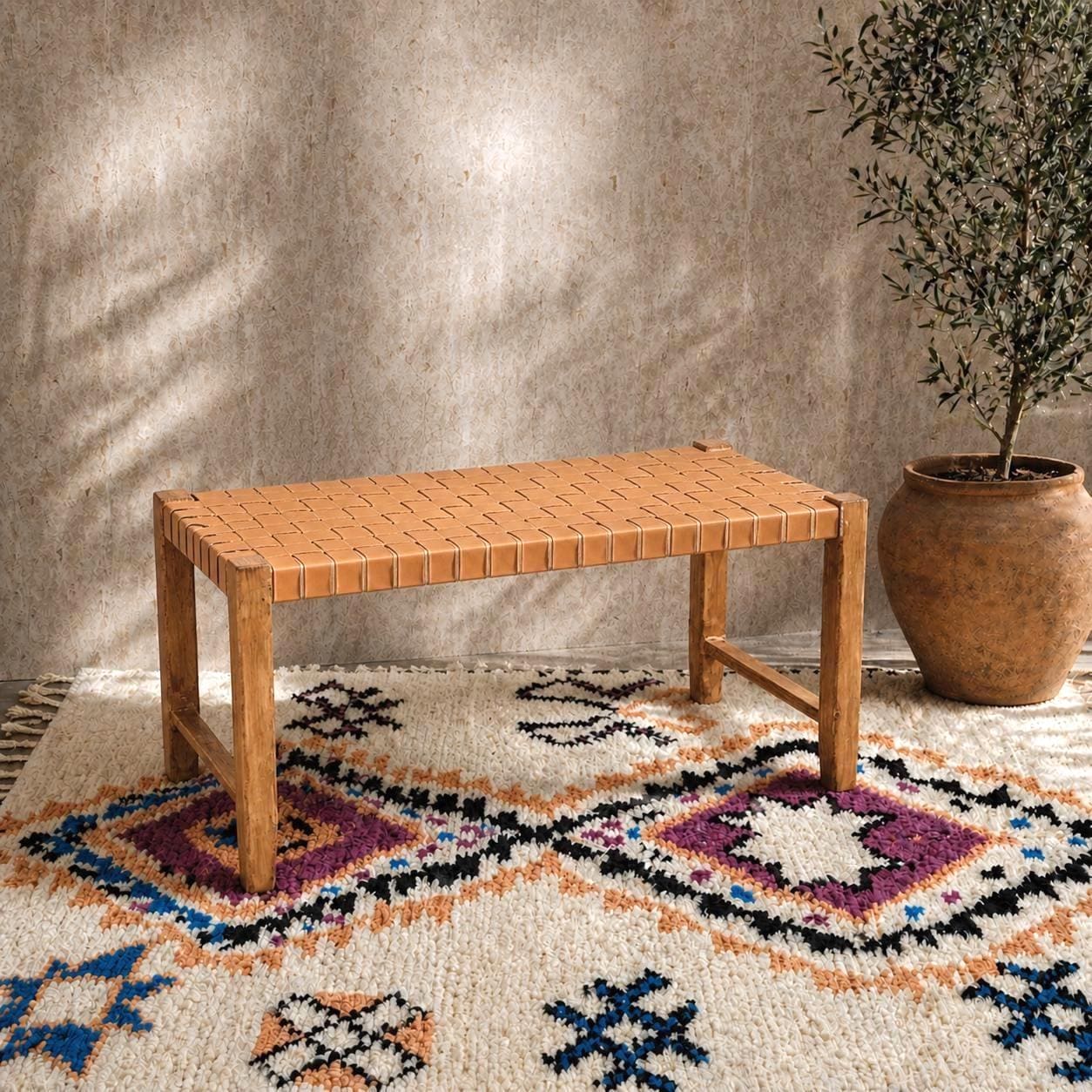 Moroccan Wooden Ottoman Bench — Berber Entryway