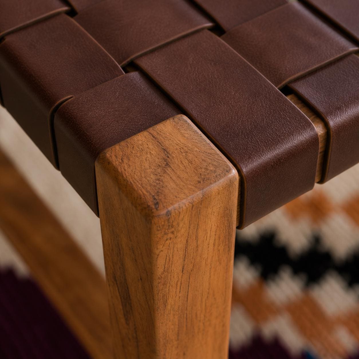 Moroccan Wooden Bench — paired with neutral home decor