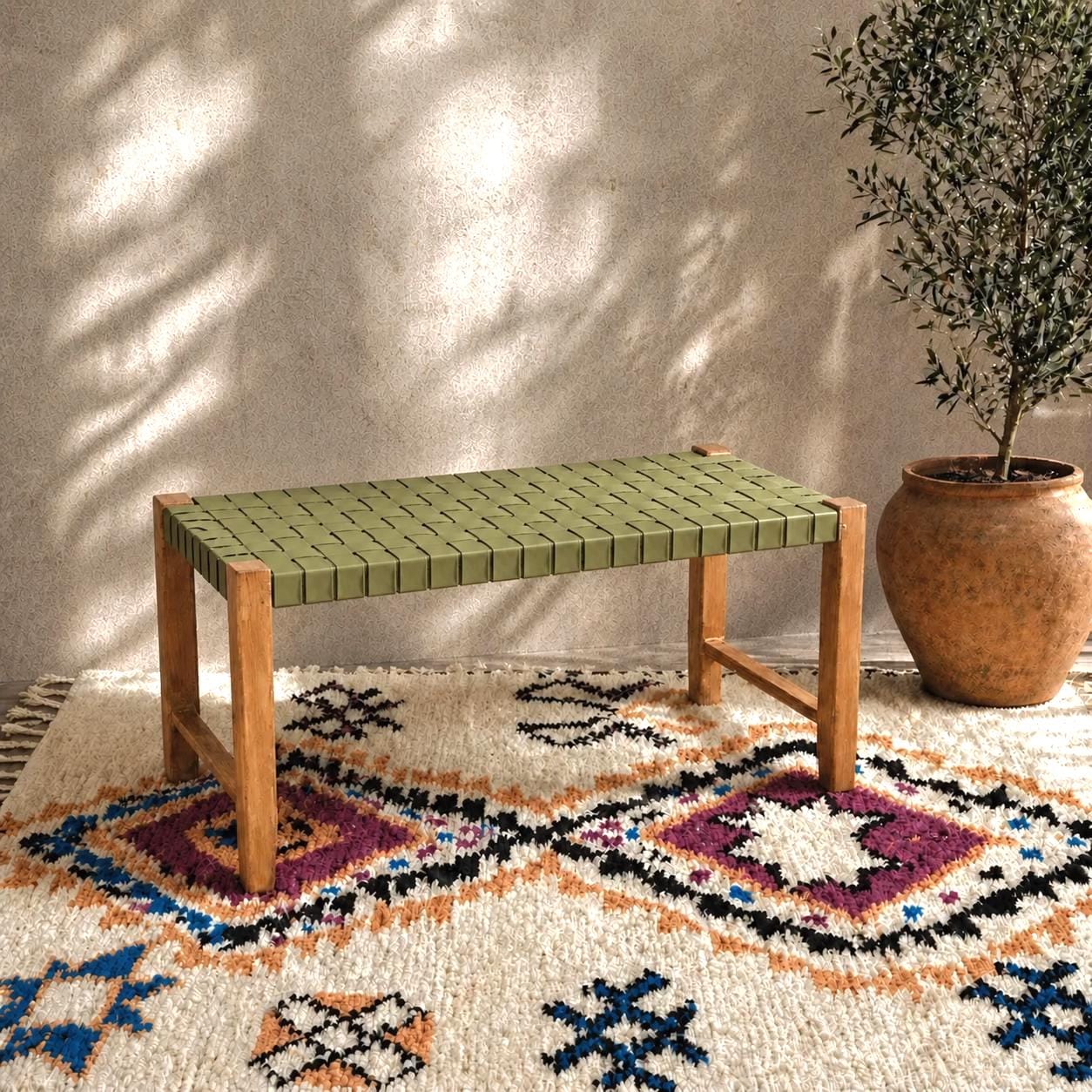 Handmade Moroccan Bench — Berber Wooden Seating