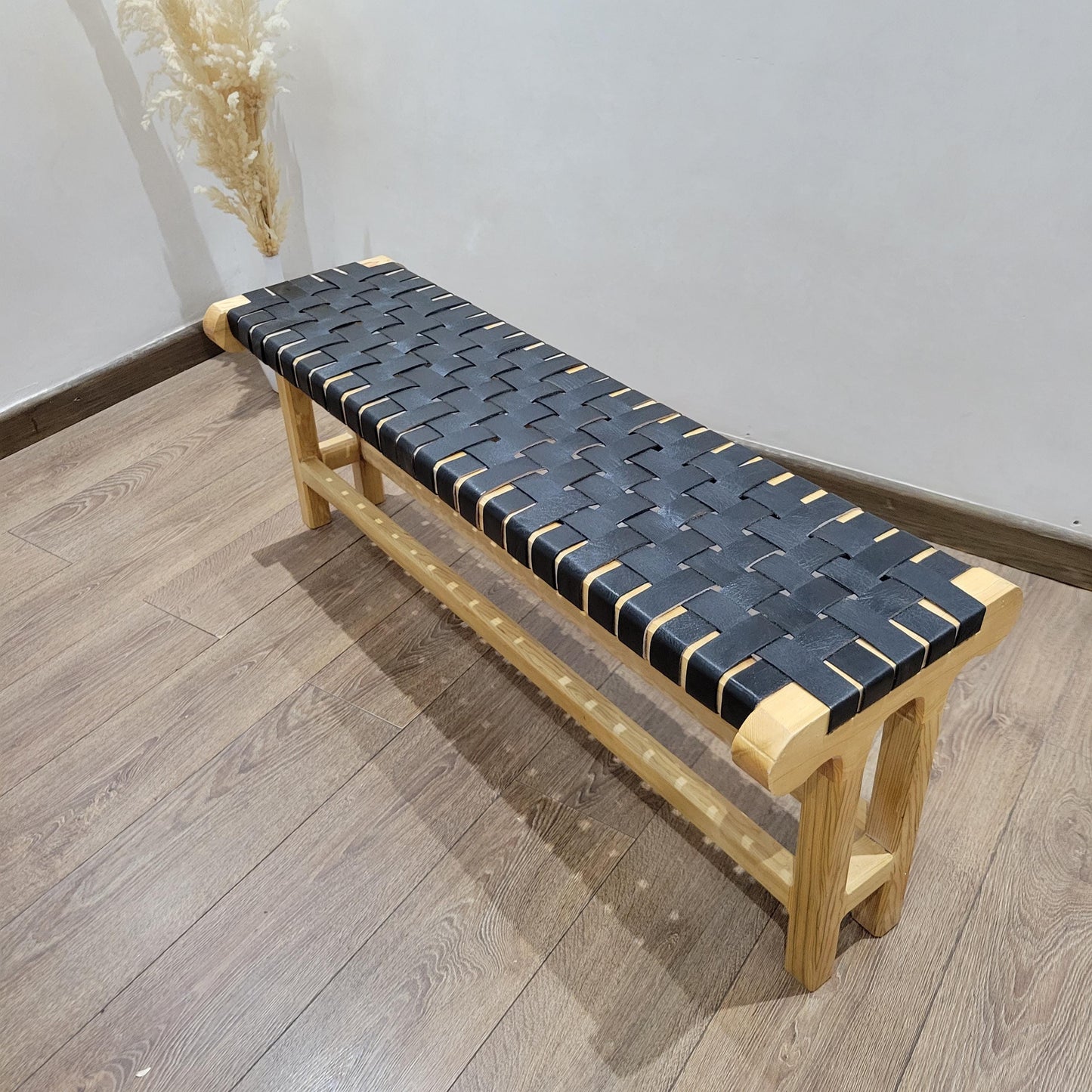 Bohemian Leather Bench — Modern Farmhouse Seating