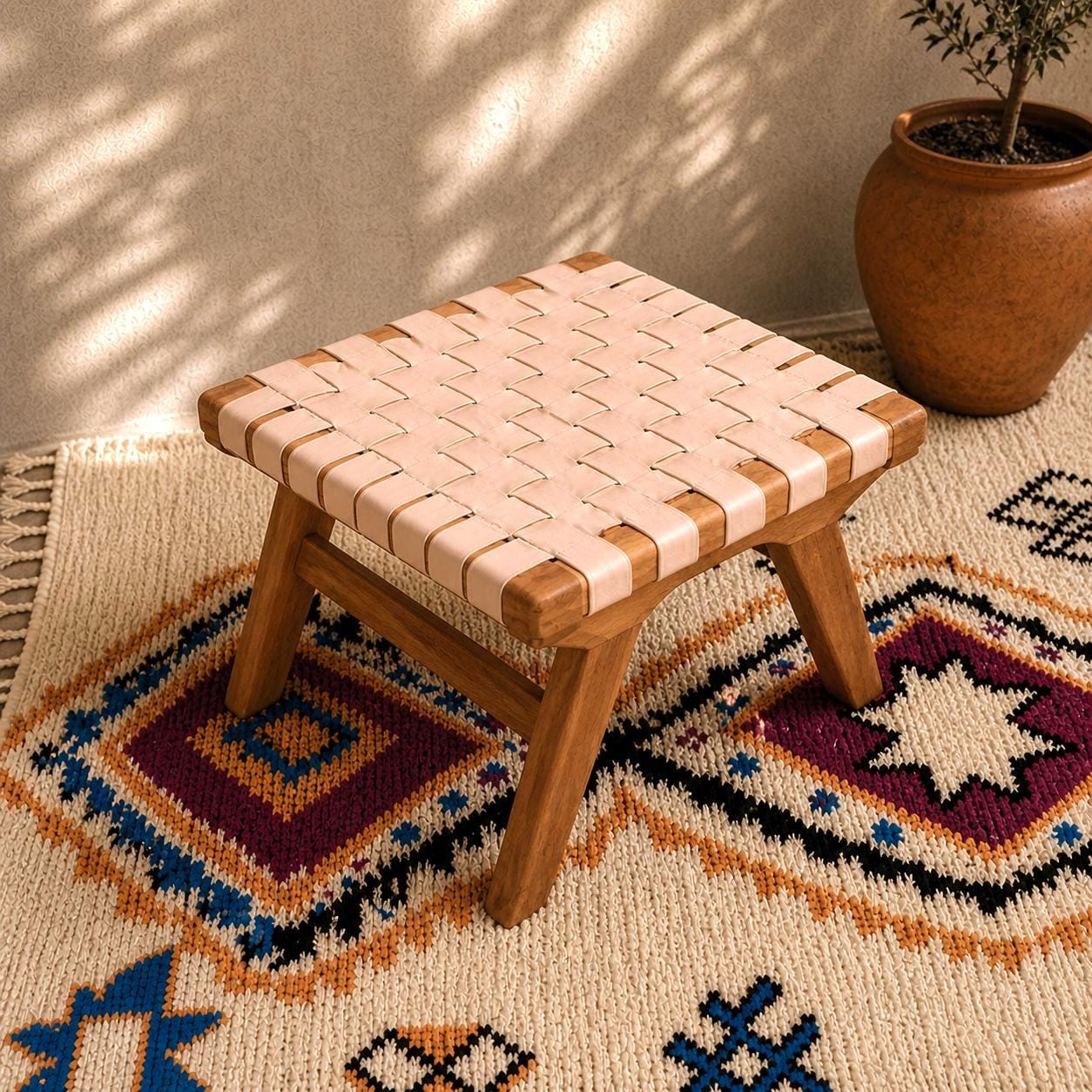 Moroccan Foot Stool — top view showing weave pattern