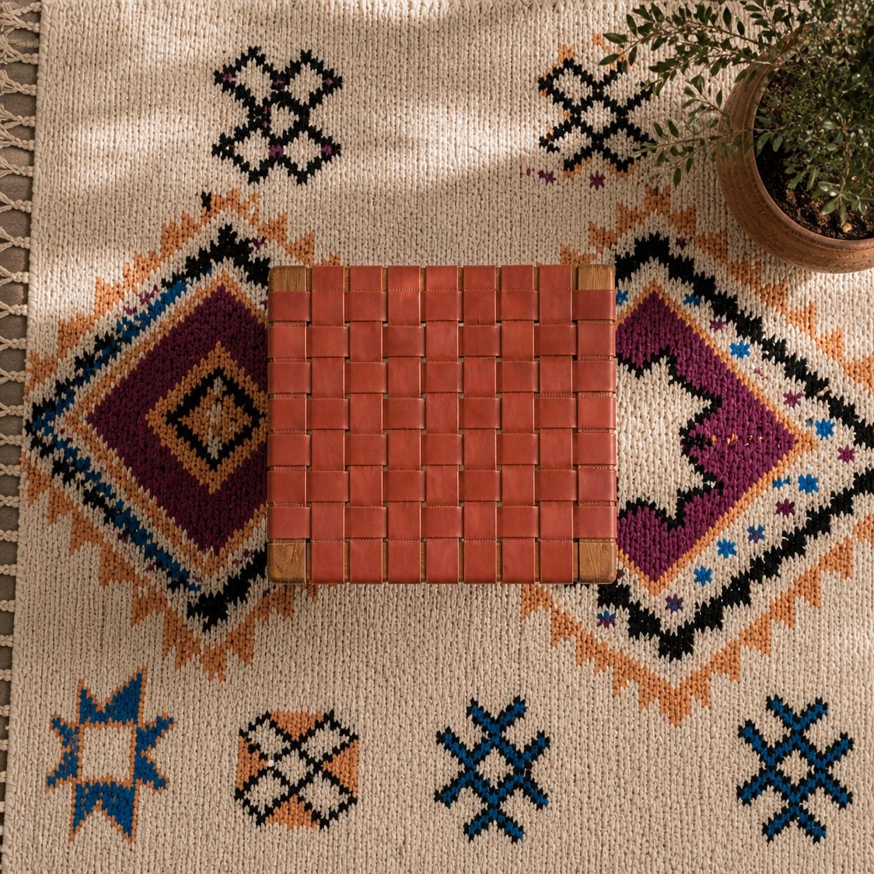 Moroccan Foot Stool — color variation in natural light