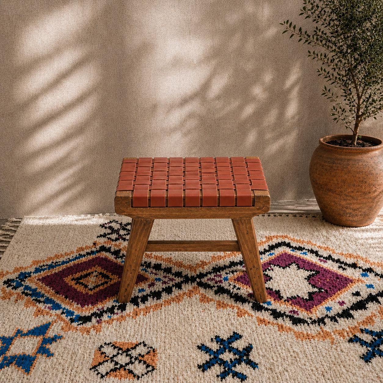 Moroccan Foot Stool — top view showing weave pattern