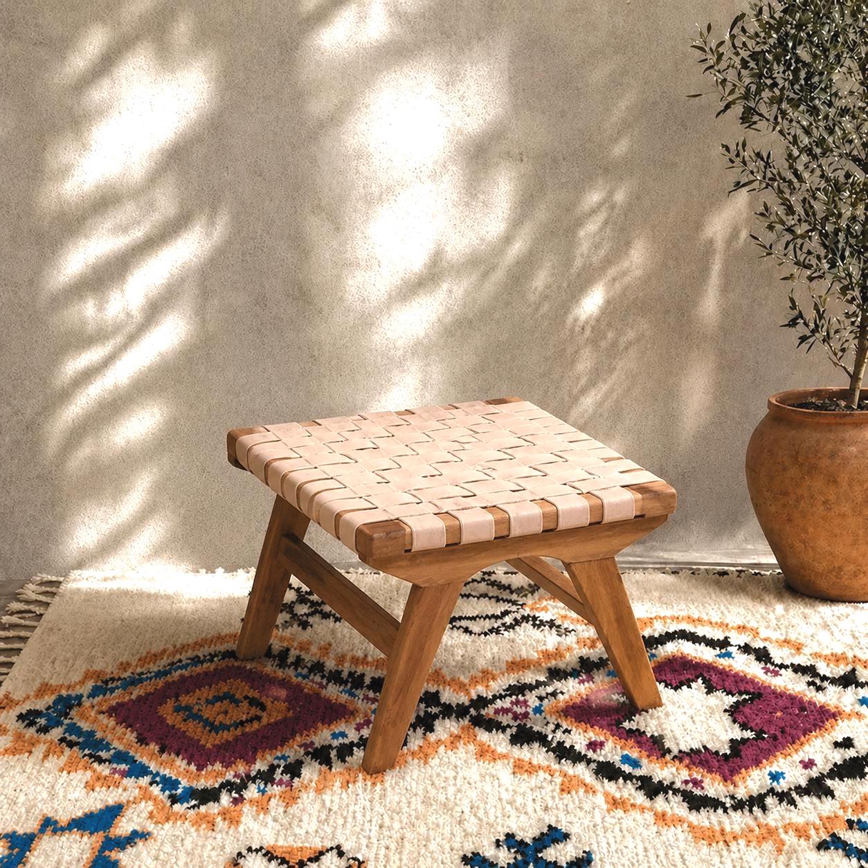Moroccan Foot Stool — Boho Chic Wooden Footrest