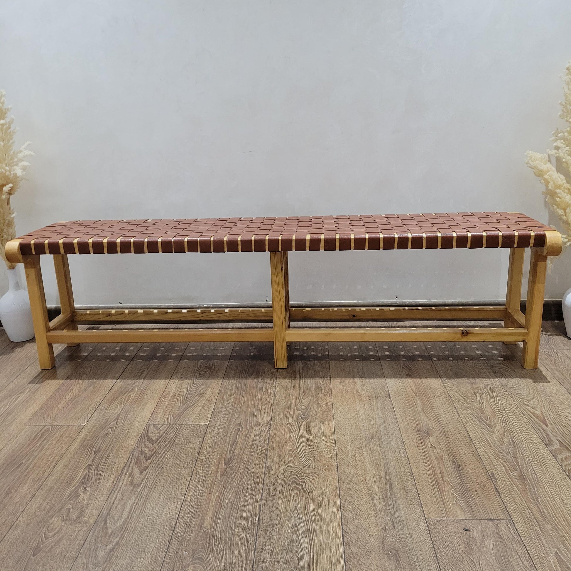 Woven Leather Bench — close-up of leather texture