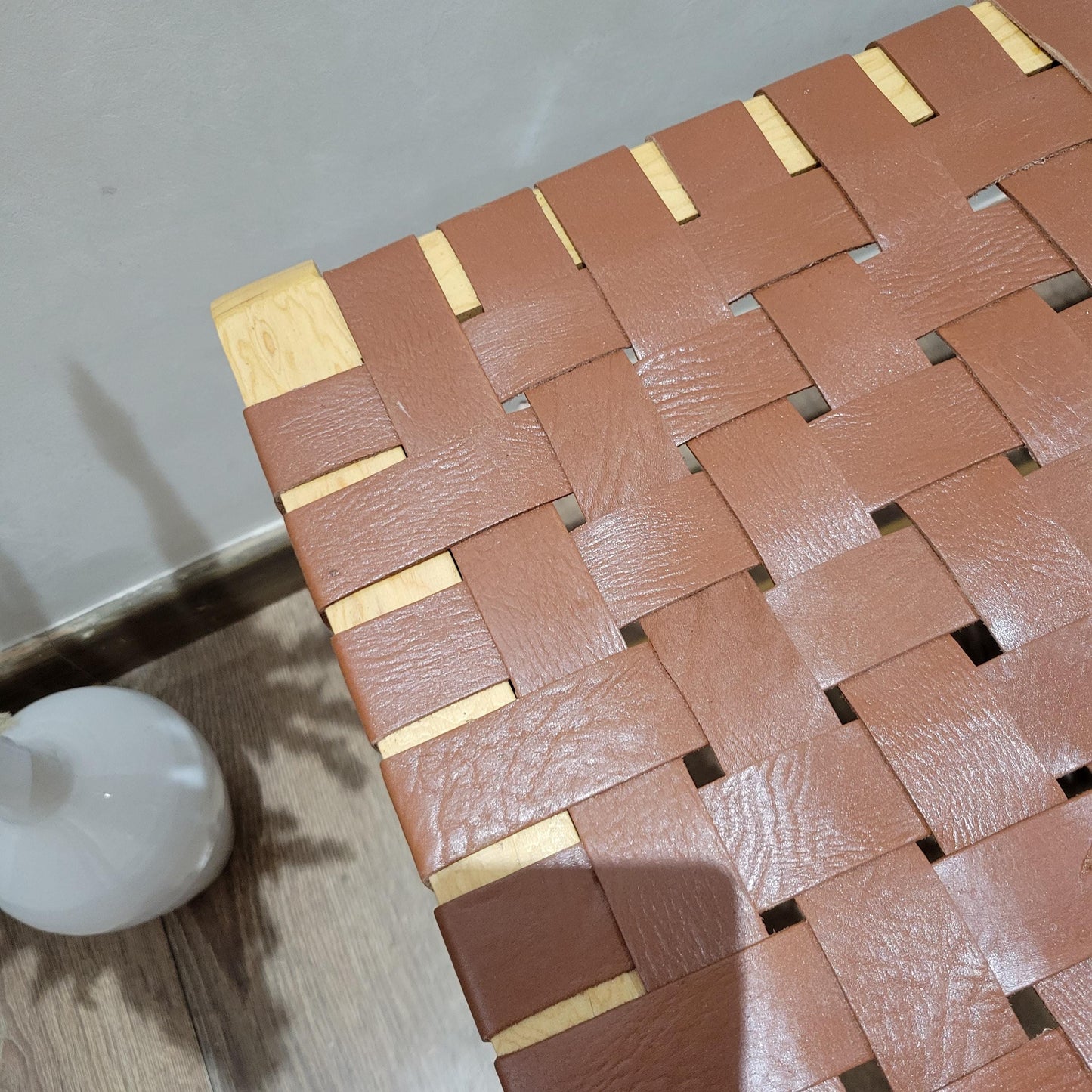 Woven Leather Bench — handmade in Marrakesh, Morocco