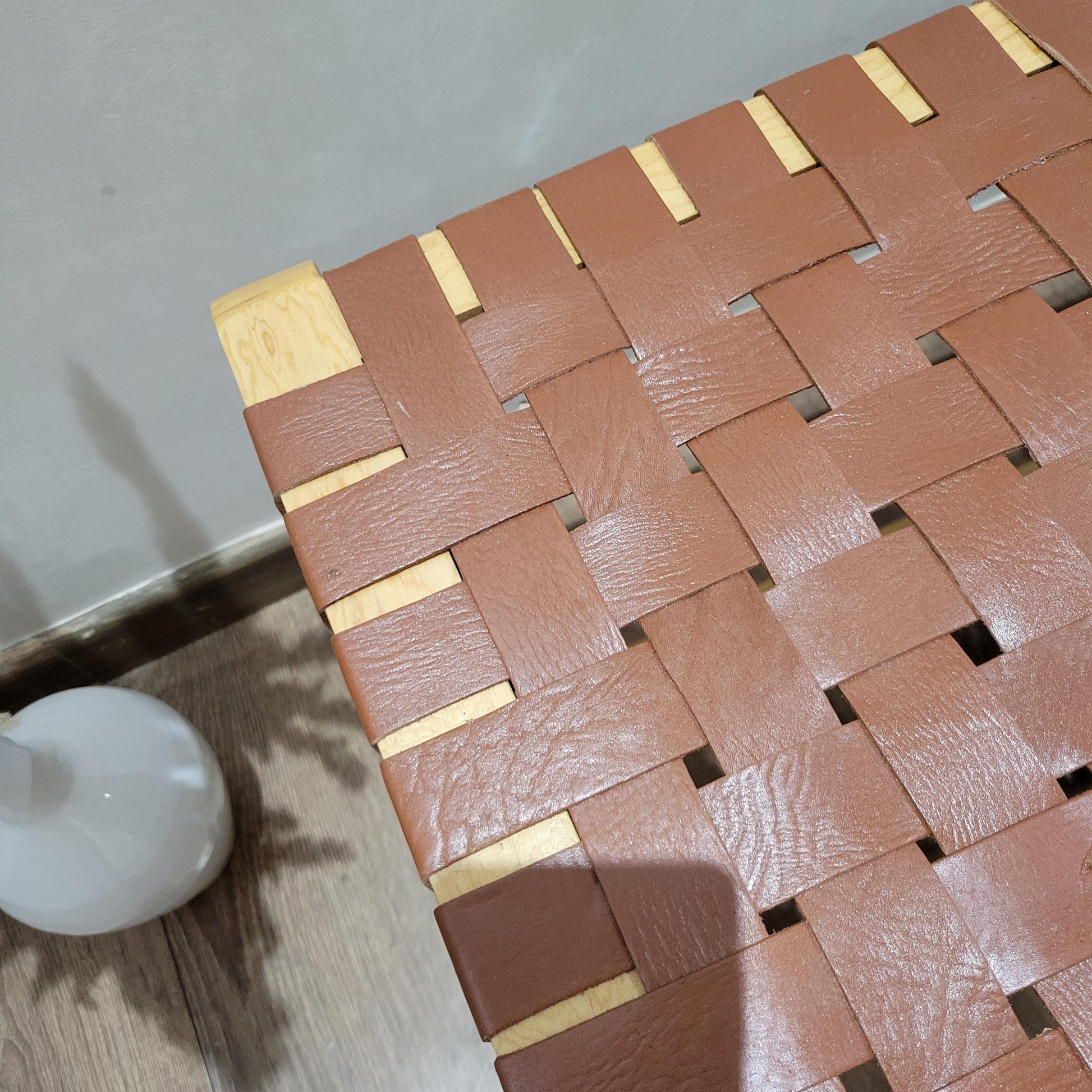 Woven Leather Bench — handmade in Marrakesh, Morocco