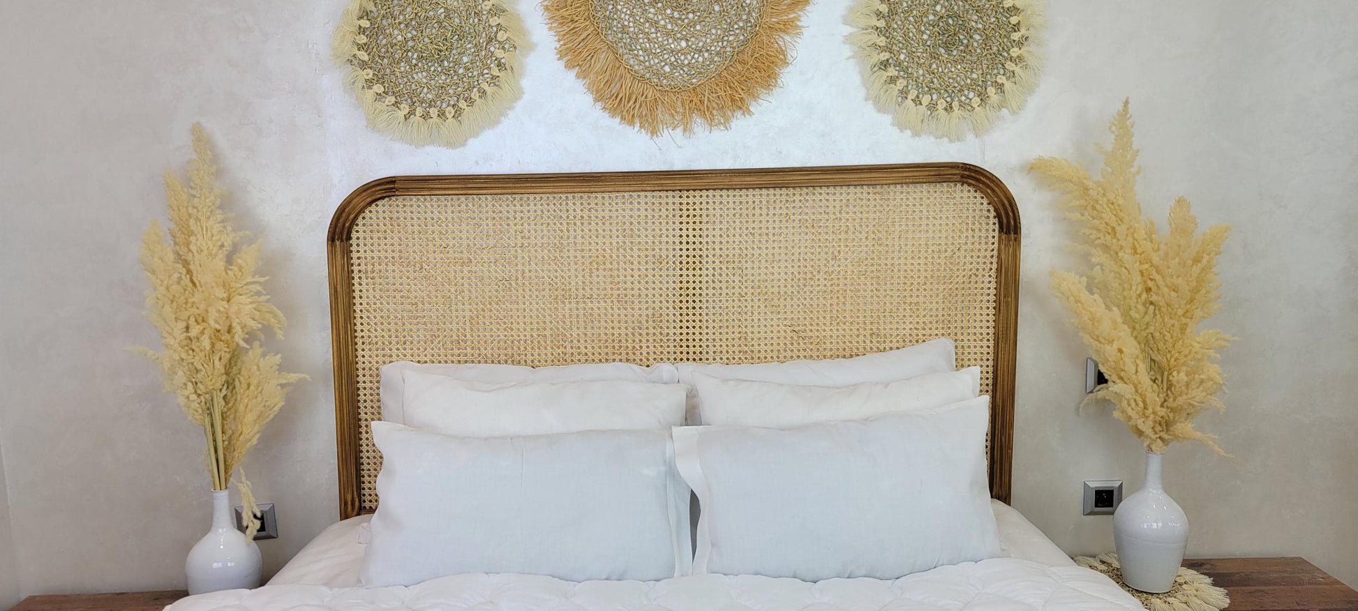 Rattan Headboard — alternate angle showing scale