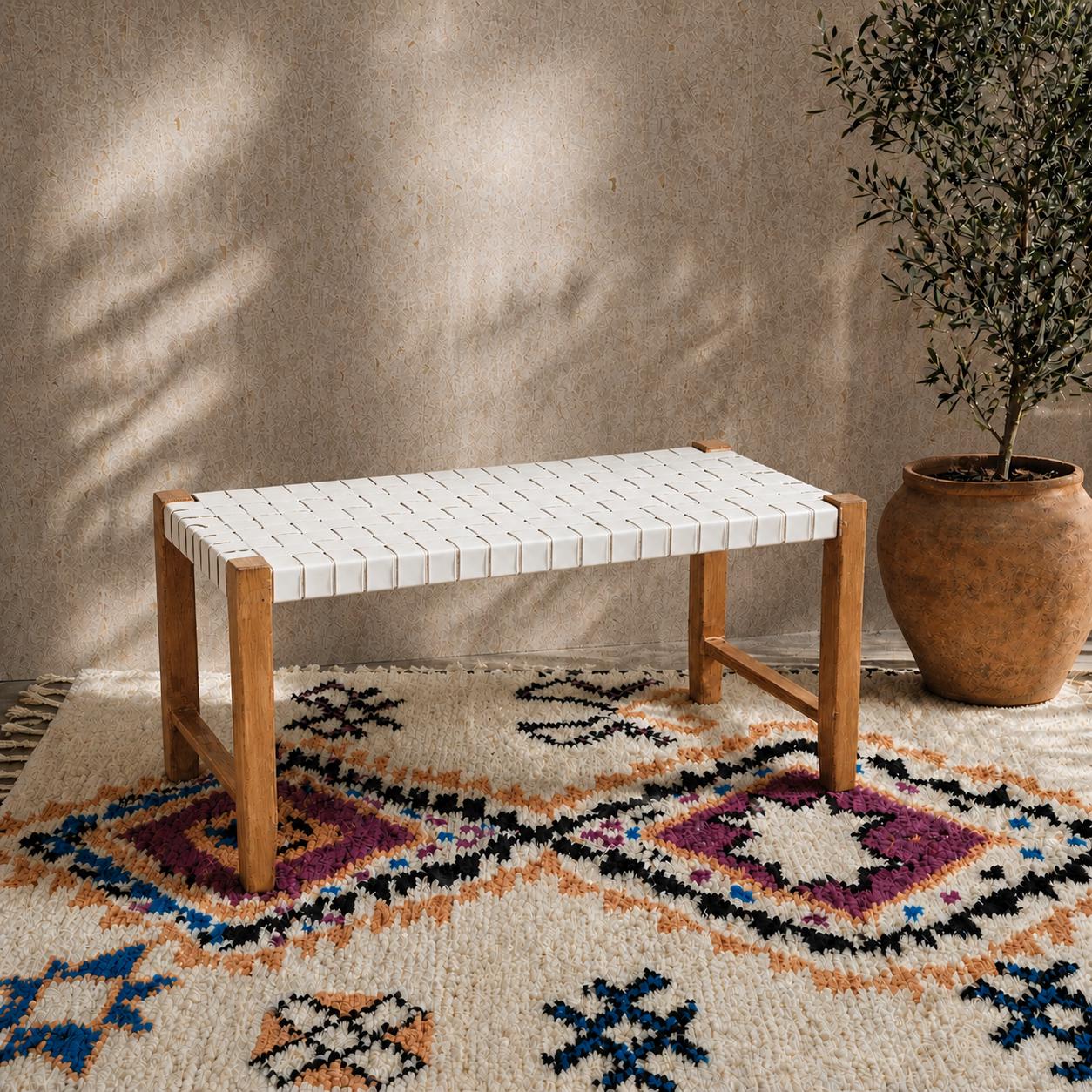 Moroccan Wooden Bench — natural color, artisan finish