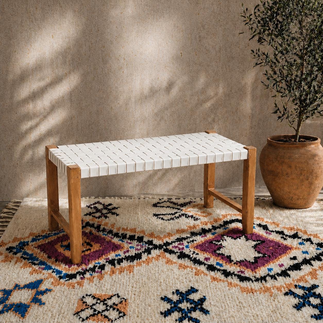 Moroccan Wooden Bench — accent piece in bohemian interior