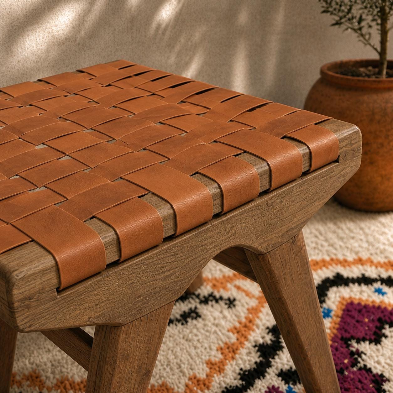 Moroccan Foot Stool — paired with neutral home decor