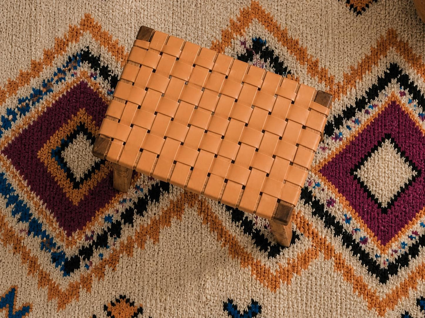 Moroccan Foot Stool — back view of handmade construction