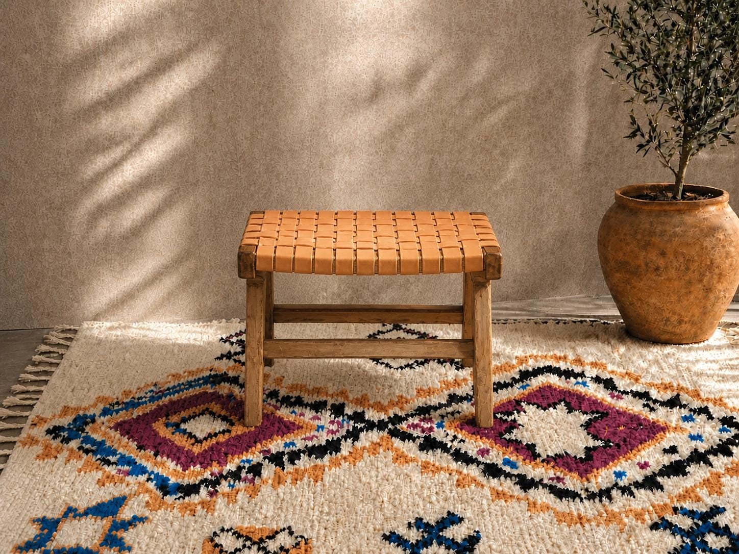 Moroccan Foot Stool — paired with neutral home decor