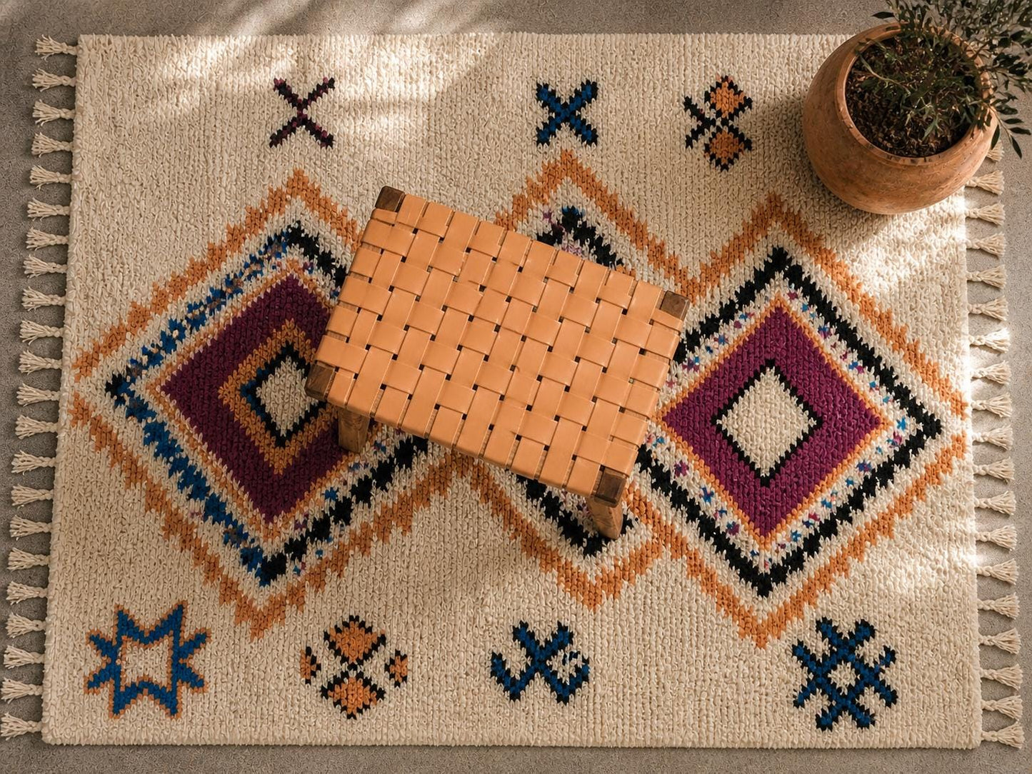 Moroccan Foot Stool — lifestyle scene in a US home