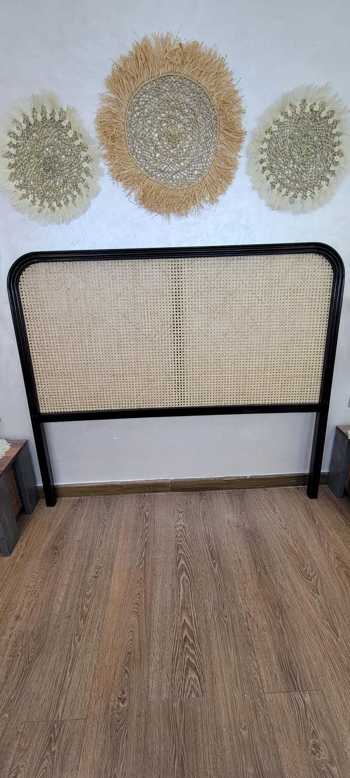 Rattan Headboard — paired with neutral home decor