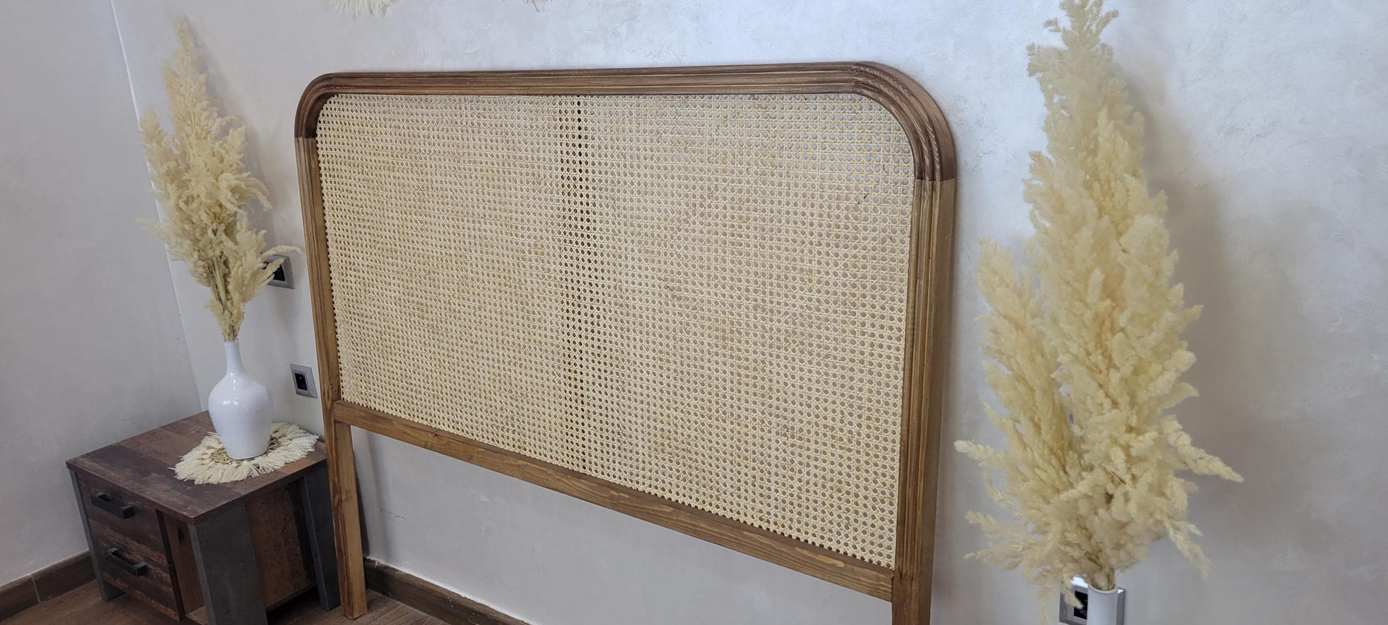 Rattan Headboard — back view of rattan cane construction
