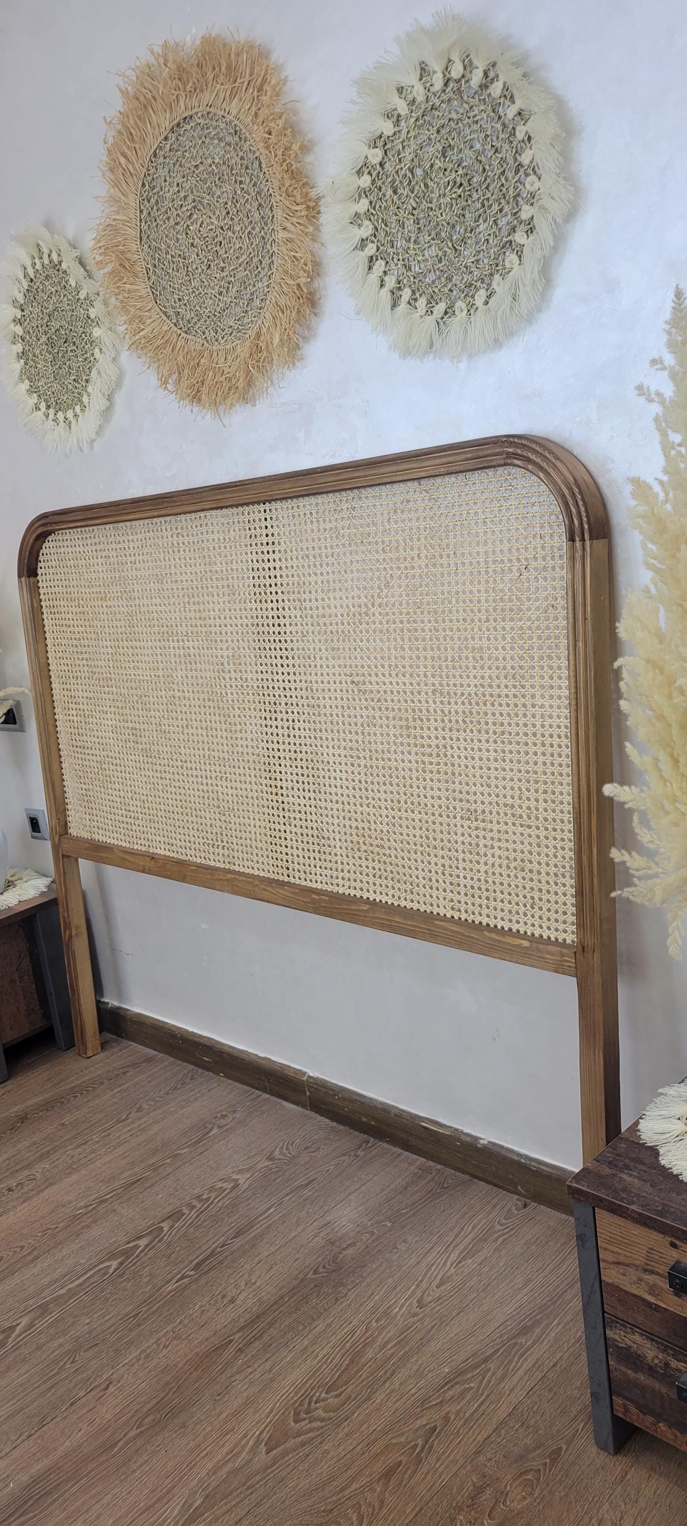 Boho Rattan Headboard — Handmade Cane Wall Decor
