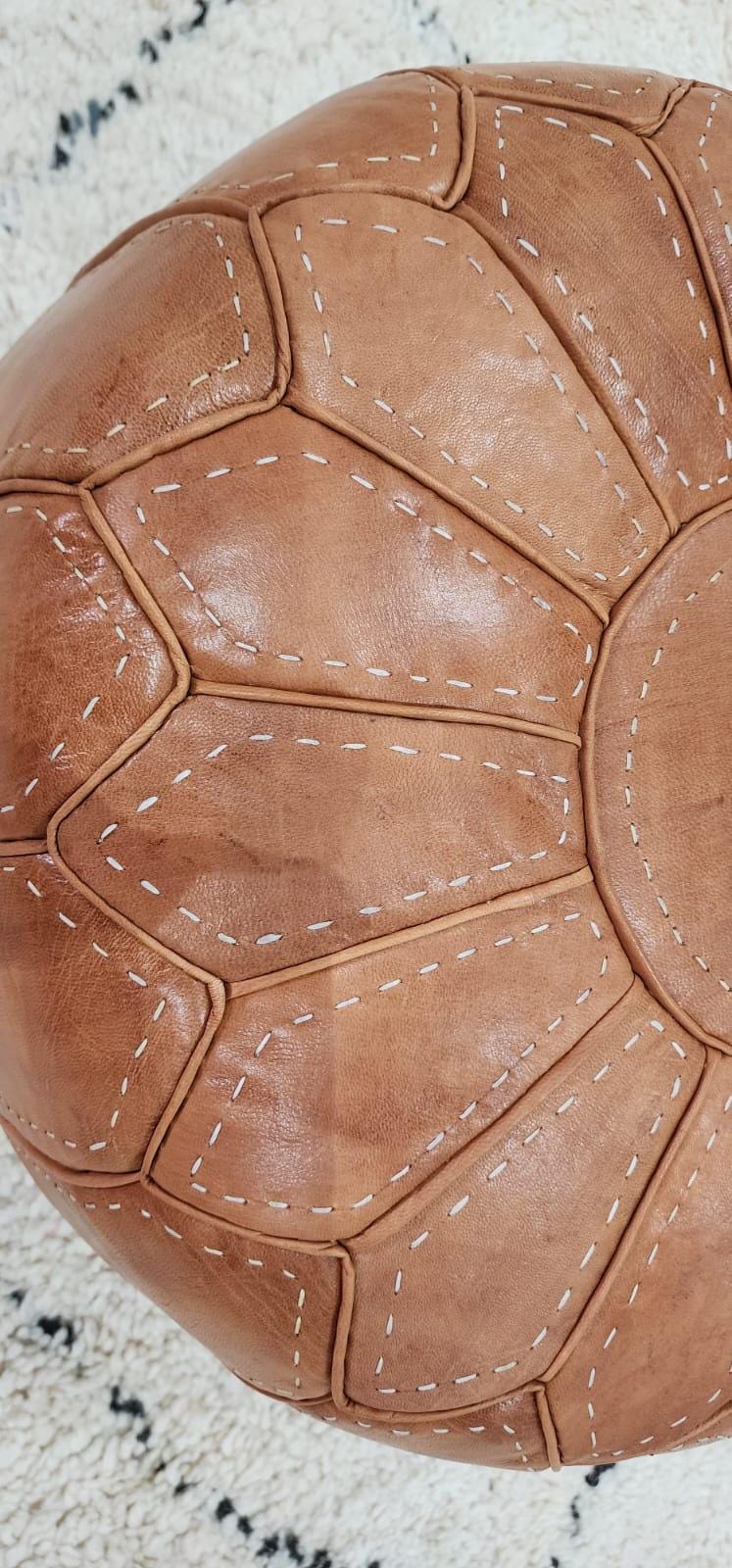 Moroccan Leather Pouf — styled in a modern boho living room