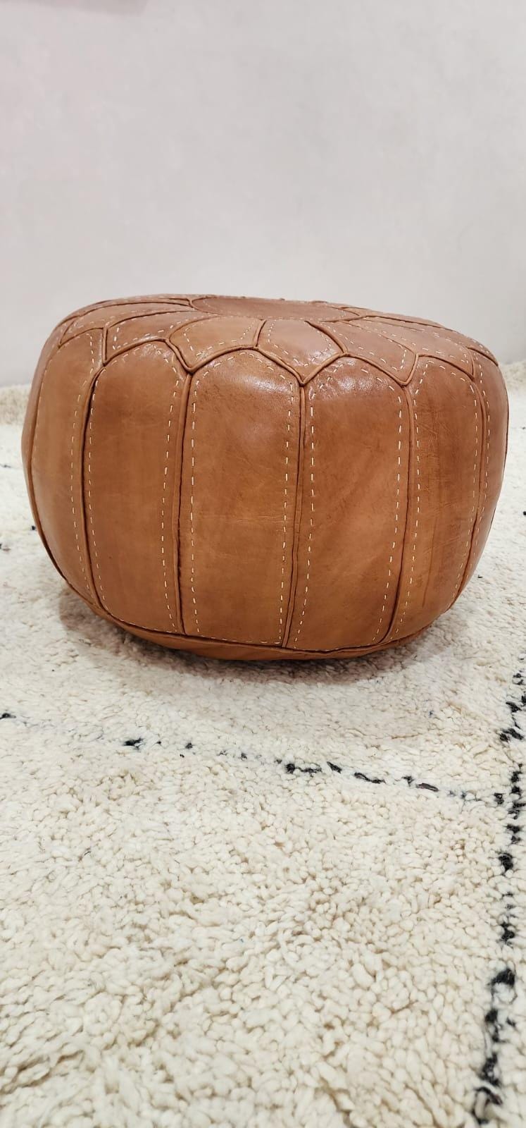 Moroccan Leather Pouf — color variation in natural light