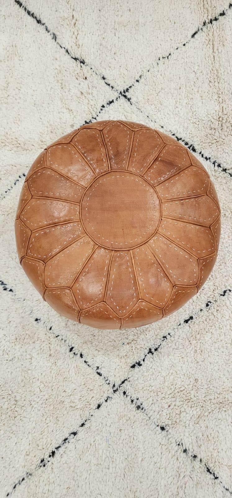 Moroccan Leather Pouf — alternate angle showing scale