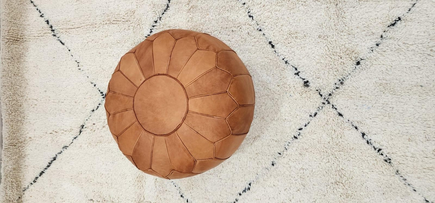 Moroccan Floor Pouf — side view of artisan stitching